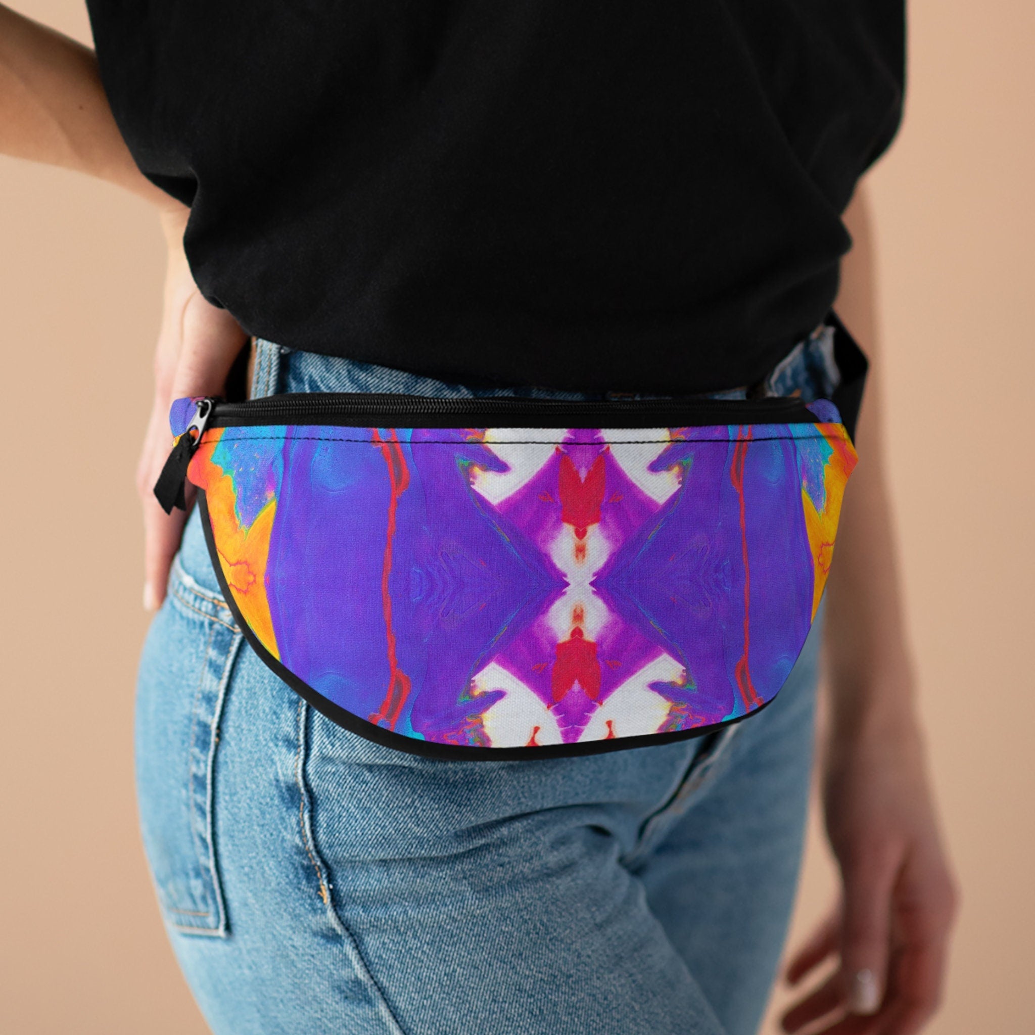 Psychedelic Festival Fanny Pack: Purple Yellow Rave Waist Bag