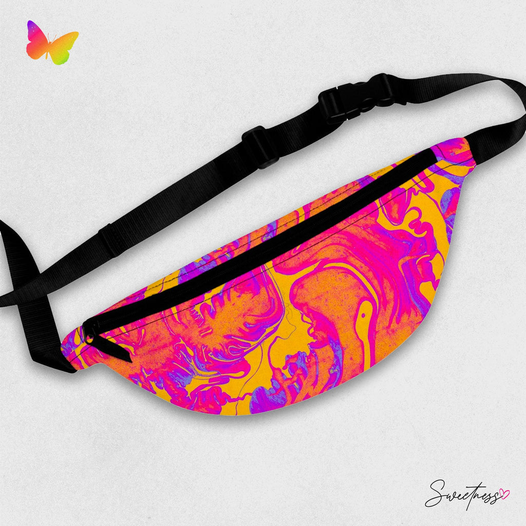 Sweetness Festival Fanny Pack: Pink Yellow Swirly Abstract Wet Paint Colorful Vibrant Accessory with Lay-Flat Design