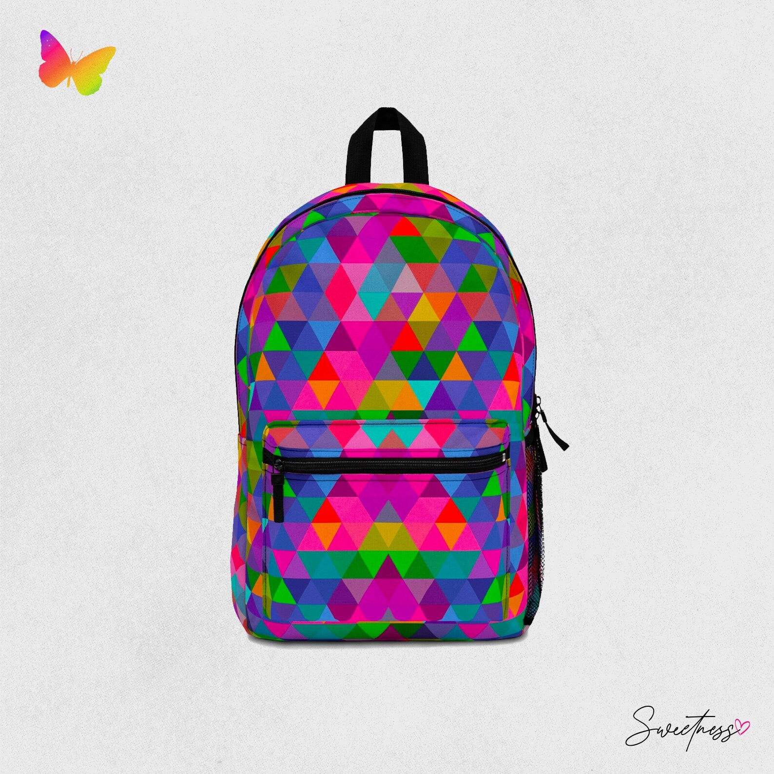 Rainbow Triangles Festival Backpack: Geometric Rave Bag