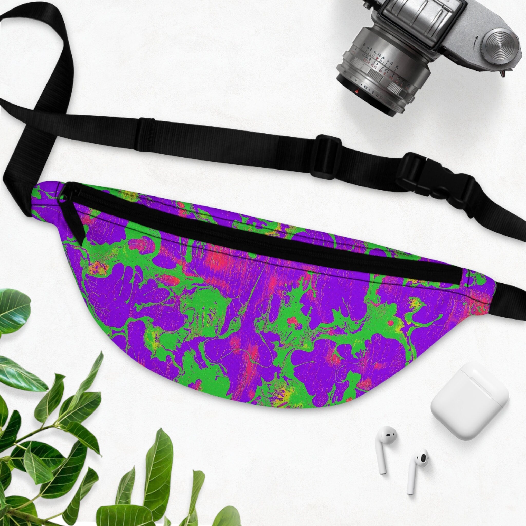 Sweetness Festival Fanny Pack: Purple Faze Abstract Vibrant Accessory with Lay-Flat Design