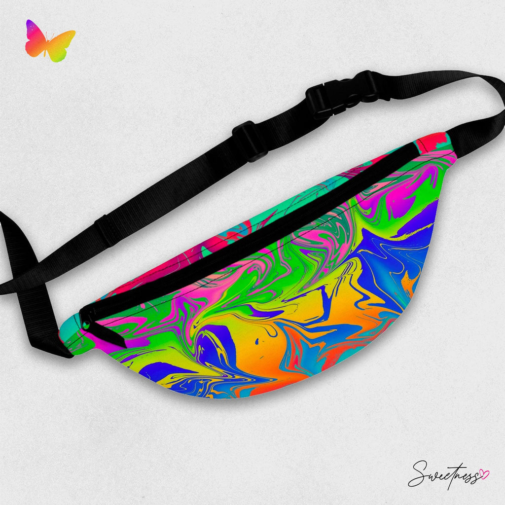 Sweetness Festival Fanny Pack: Multi-color Rainbow Galaxy Abstract Pour Painting Vibrant Accessory with Lay-Flat Design
