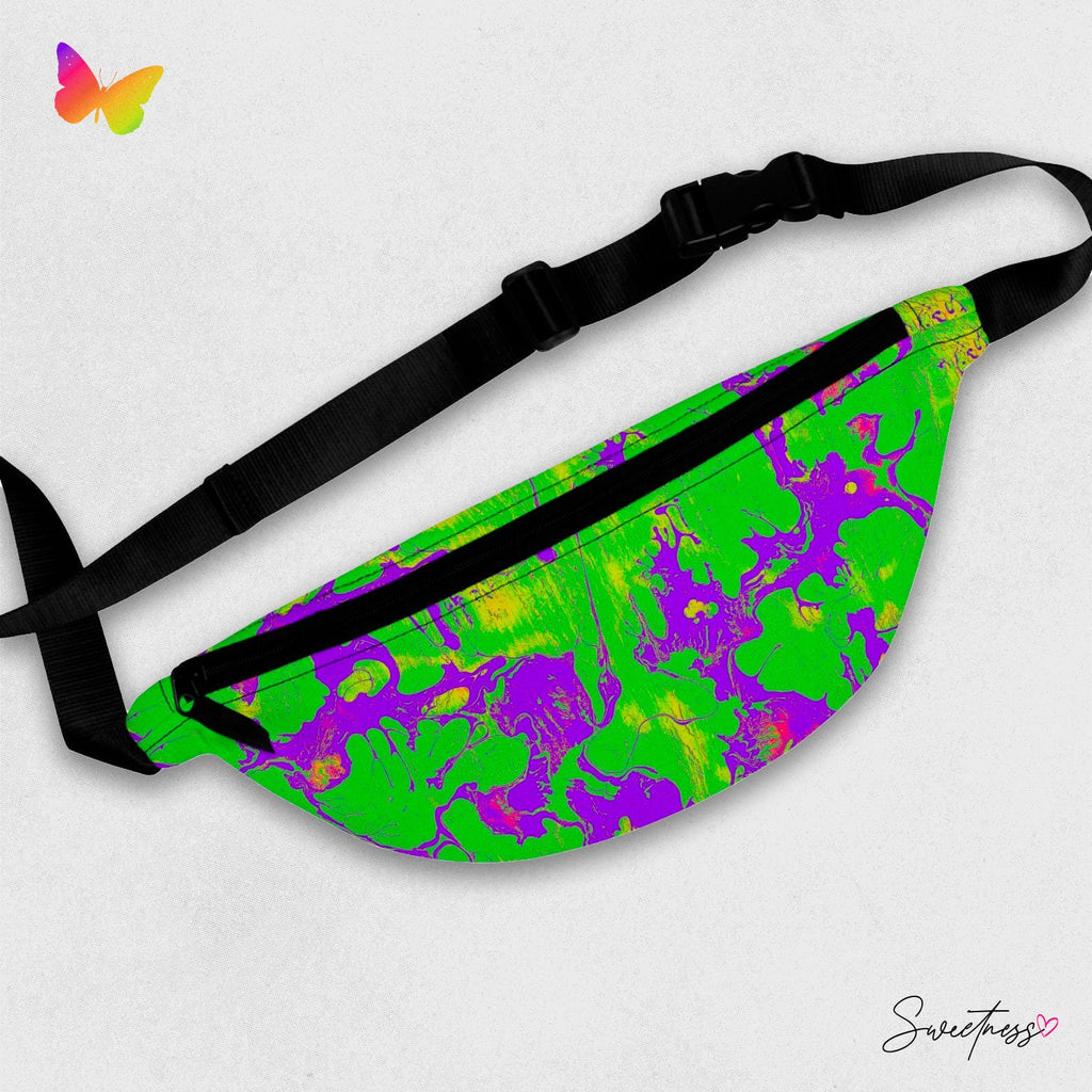 Sweetness Festival Fanny Pack: Green Purple Abstract Wet Paint Vibrant Accessory with Lay-Flat Design