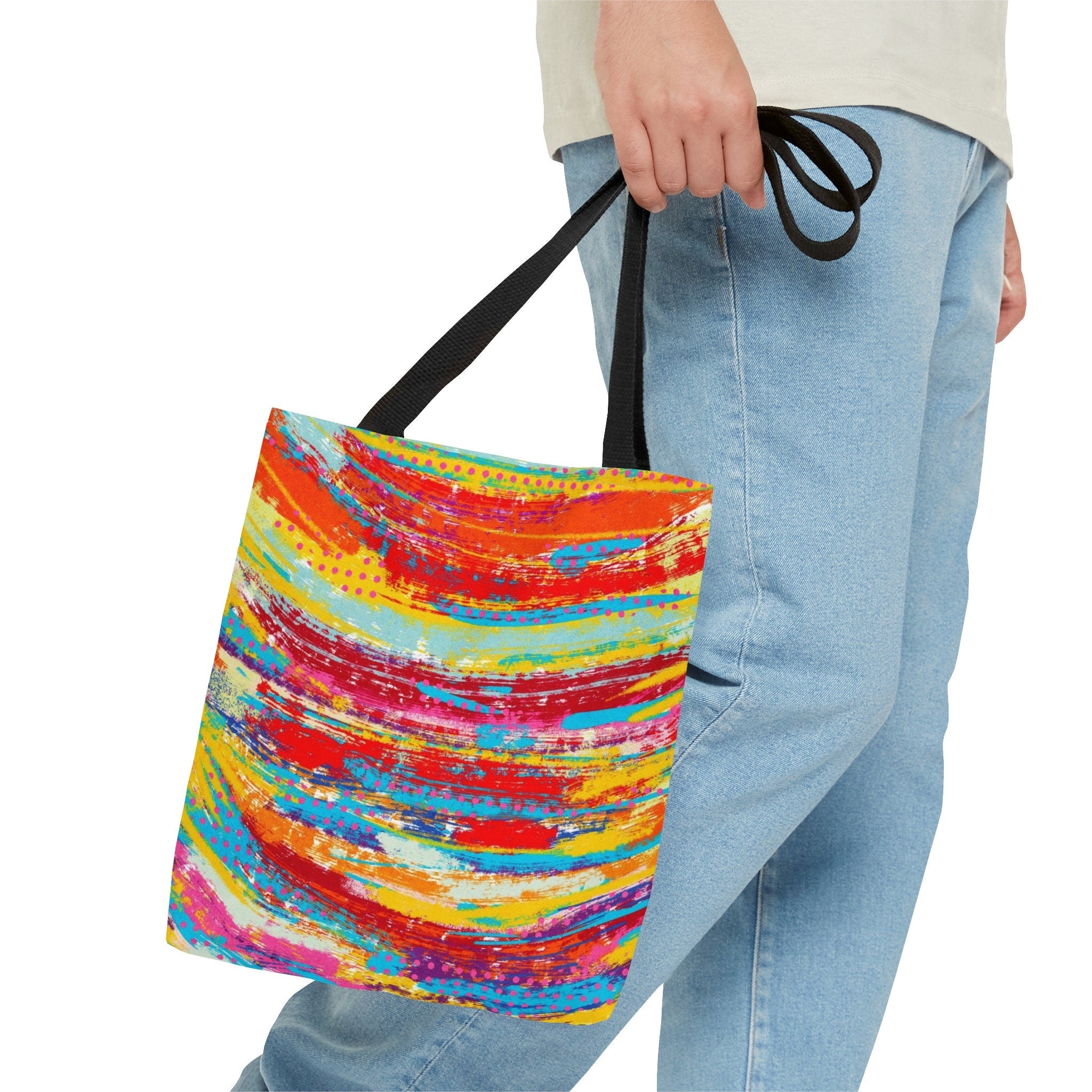 Abstract Rainbow Paint Brush Tote Bag: Vibrant Festival Accessory