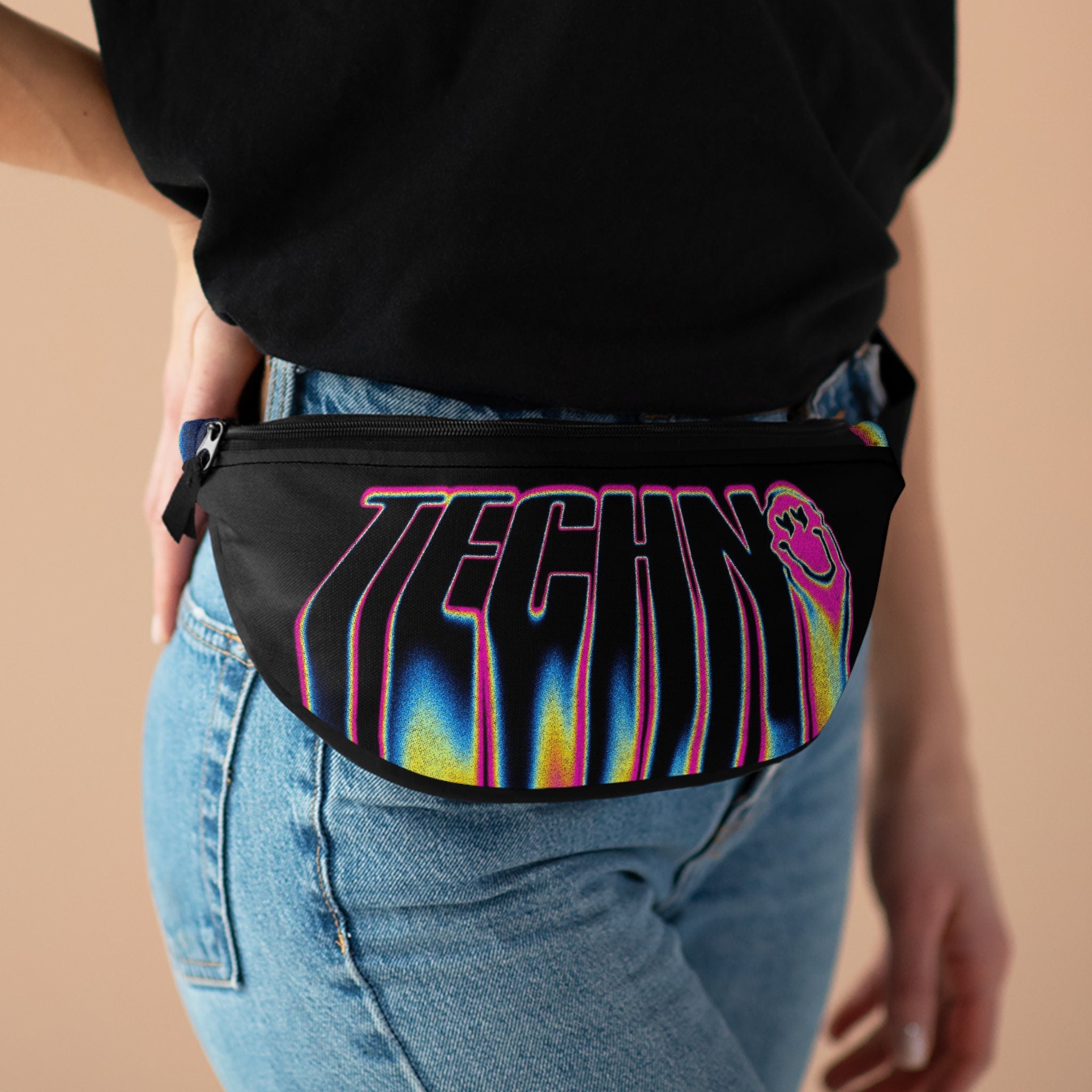 Techno Music Fanny Pack: Abstract Smiley Face Rave Accessory