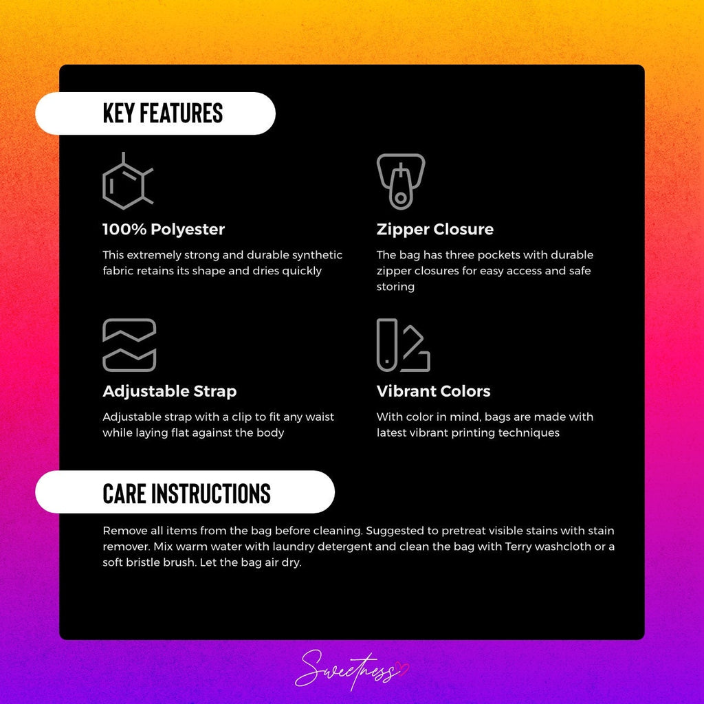 Sweetness Festival Fanny Pack: Rainbow Psychedelic Drip Paint Brush Abstract Colorful Vibrant Music Fest Accessory with Lay-Flat Design