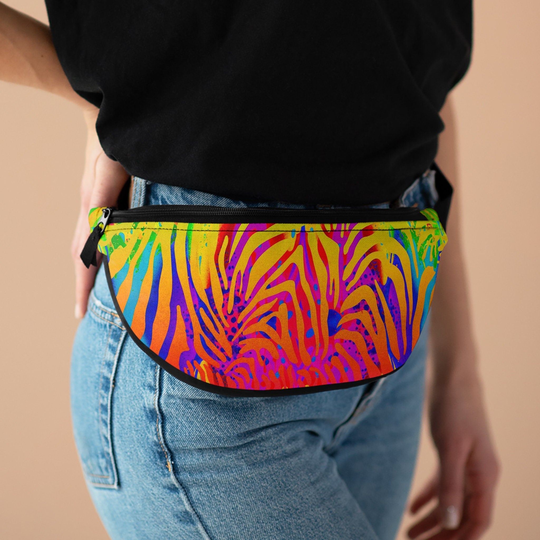 Rainbow Zebra Fanny Pack: Abstract Rave Festival Waist Bag