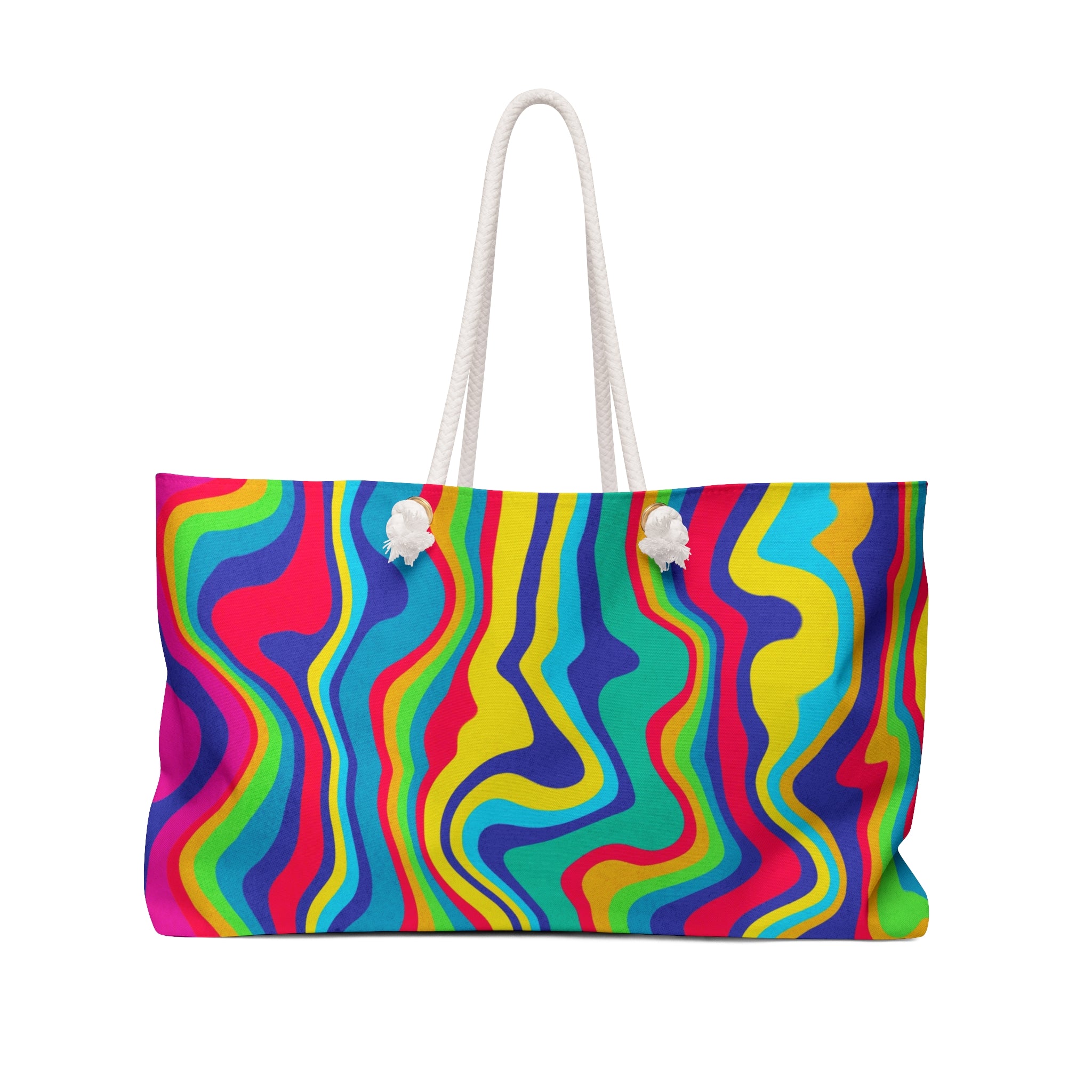 Psychedelic Rainbow Weekender Bag — Retro Swirl Travel Tote
