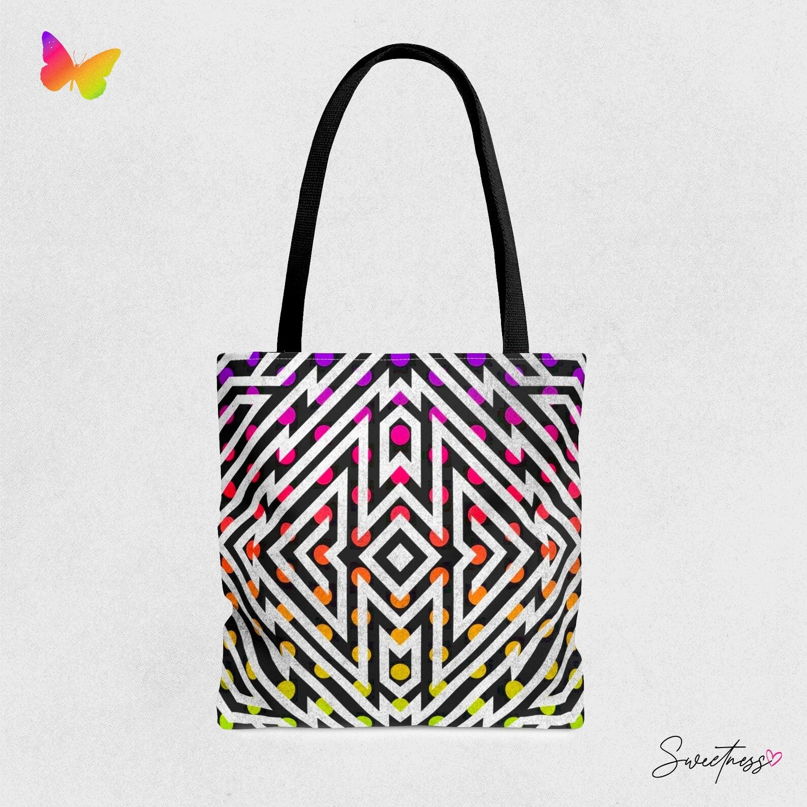Geometric Polka Dot Tote Bag: Neon Rave Festival Accessory