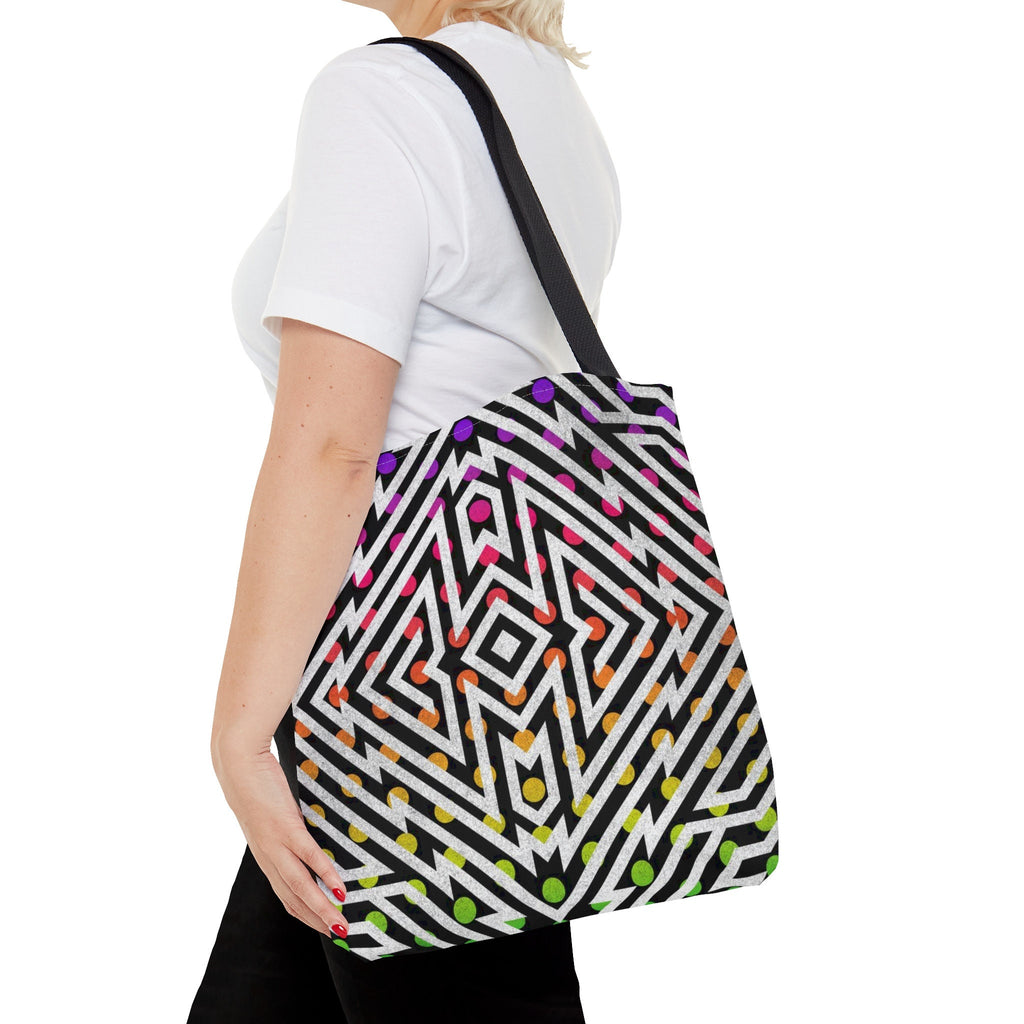 Geometric Polka Dot Tote Bag: Neon Rave Festival Accessory