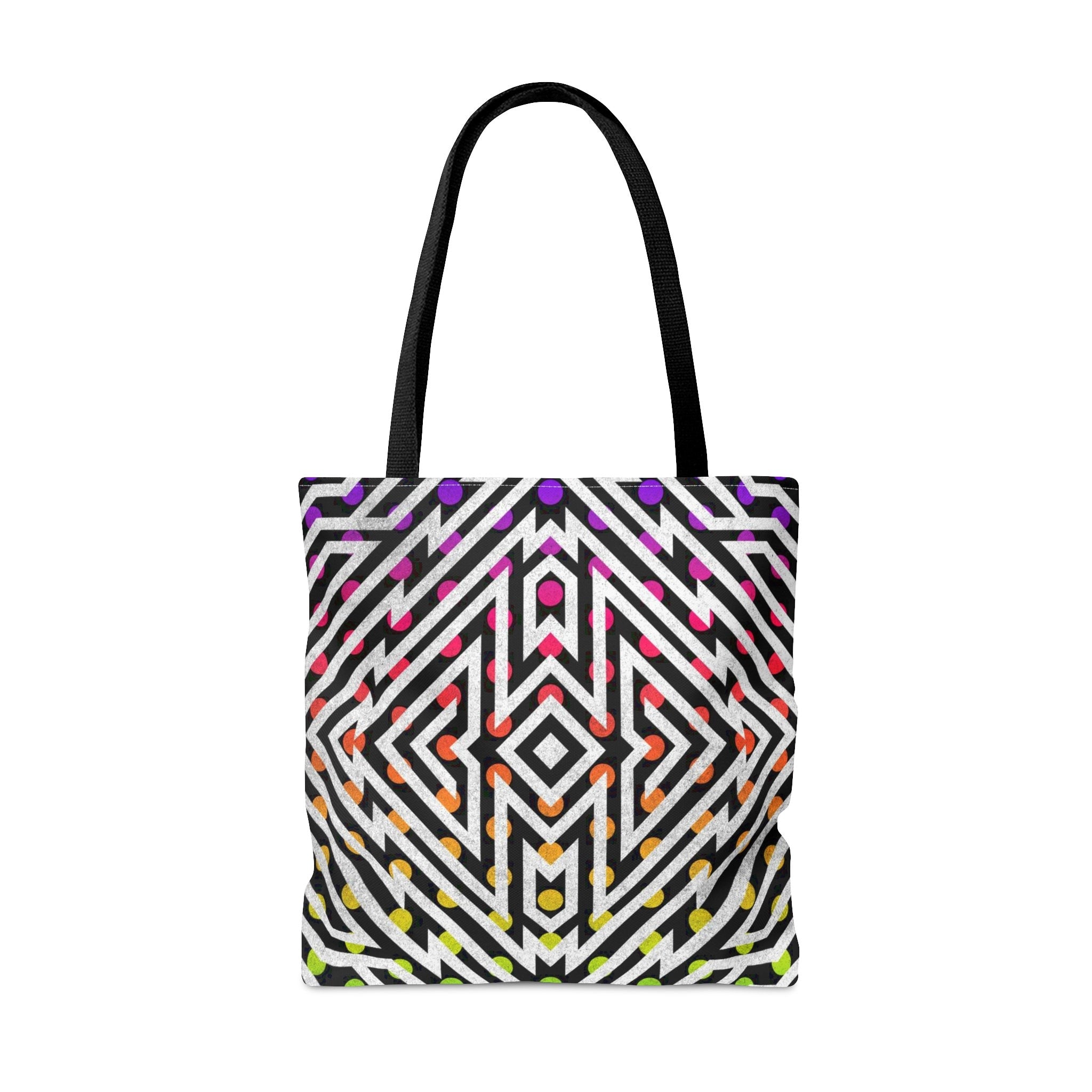 Geometric Polka Dot Tote Bag: Neon Rave Festival Accessory
