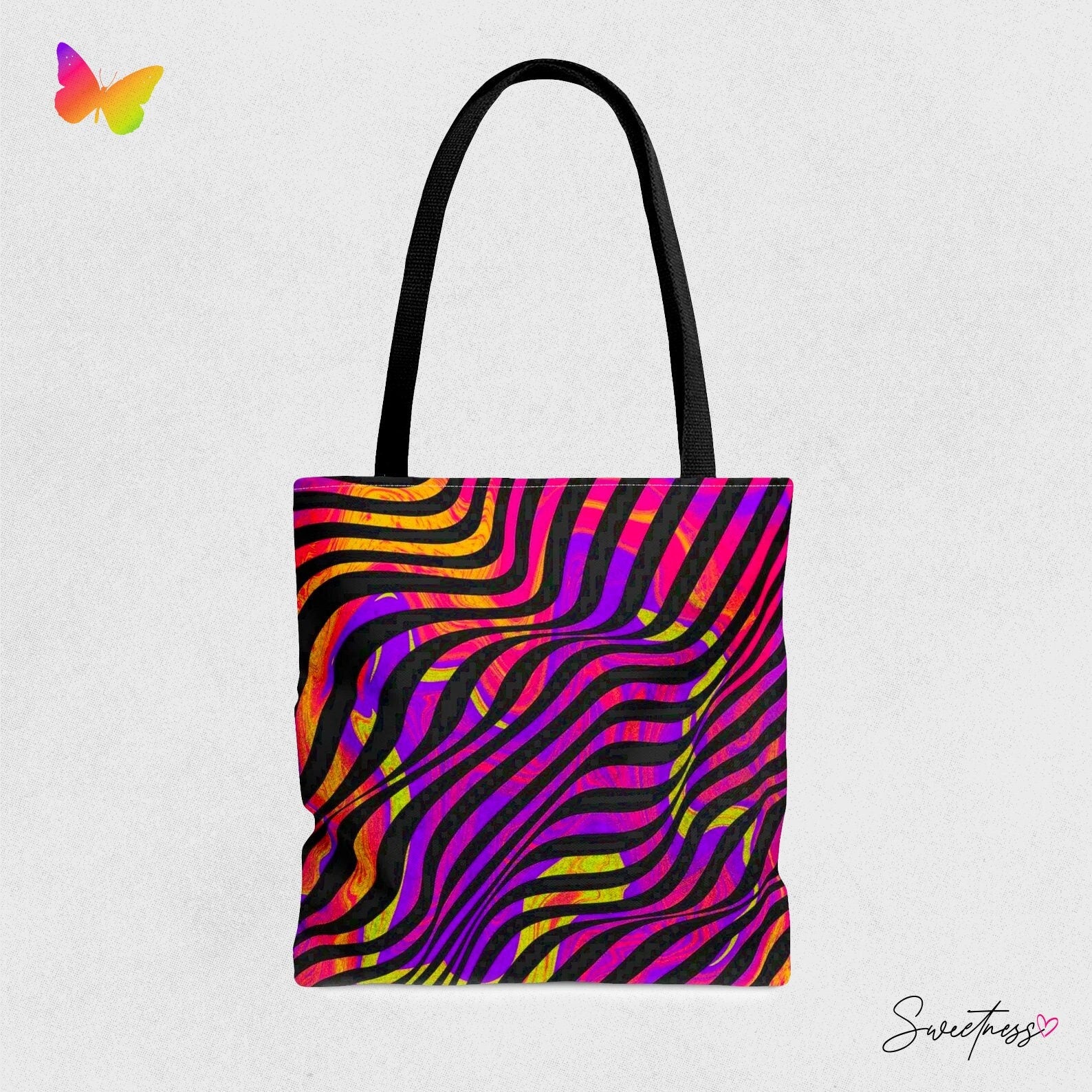 Festival Tote Bag: Abstract Pour Paint Kaleidoscope Design