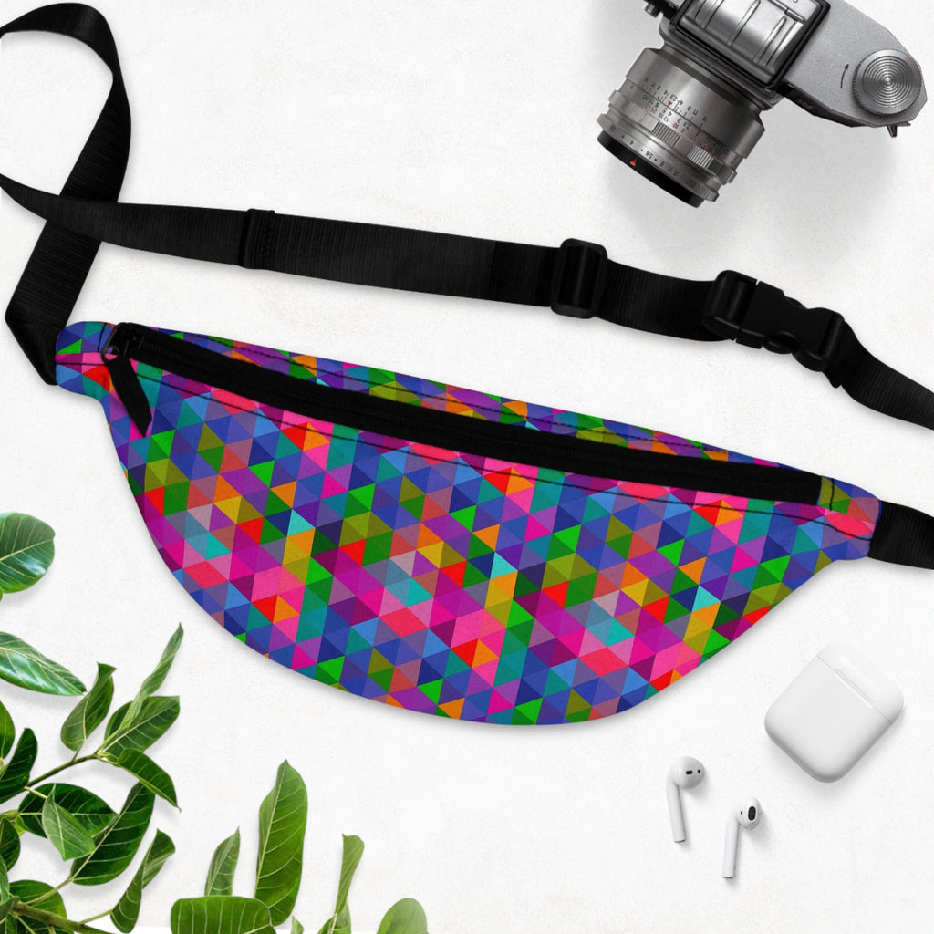 Rainbow Mosaic Fanny Pack: Geometric Festival Rave Waist Bag