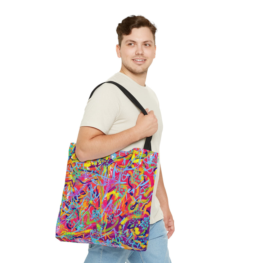 Abstract Grunge Tote Bag: Vibrant Geometric Rave Accessory