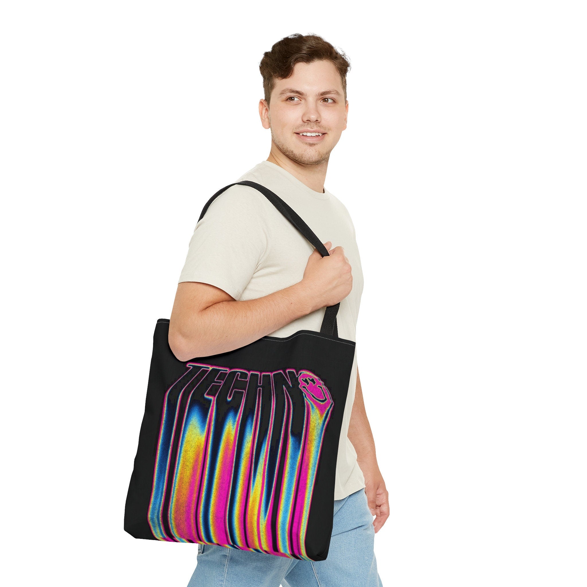 Smiley Face Techno Music Tote Bag: Abstract Rave Accessory