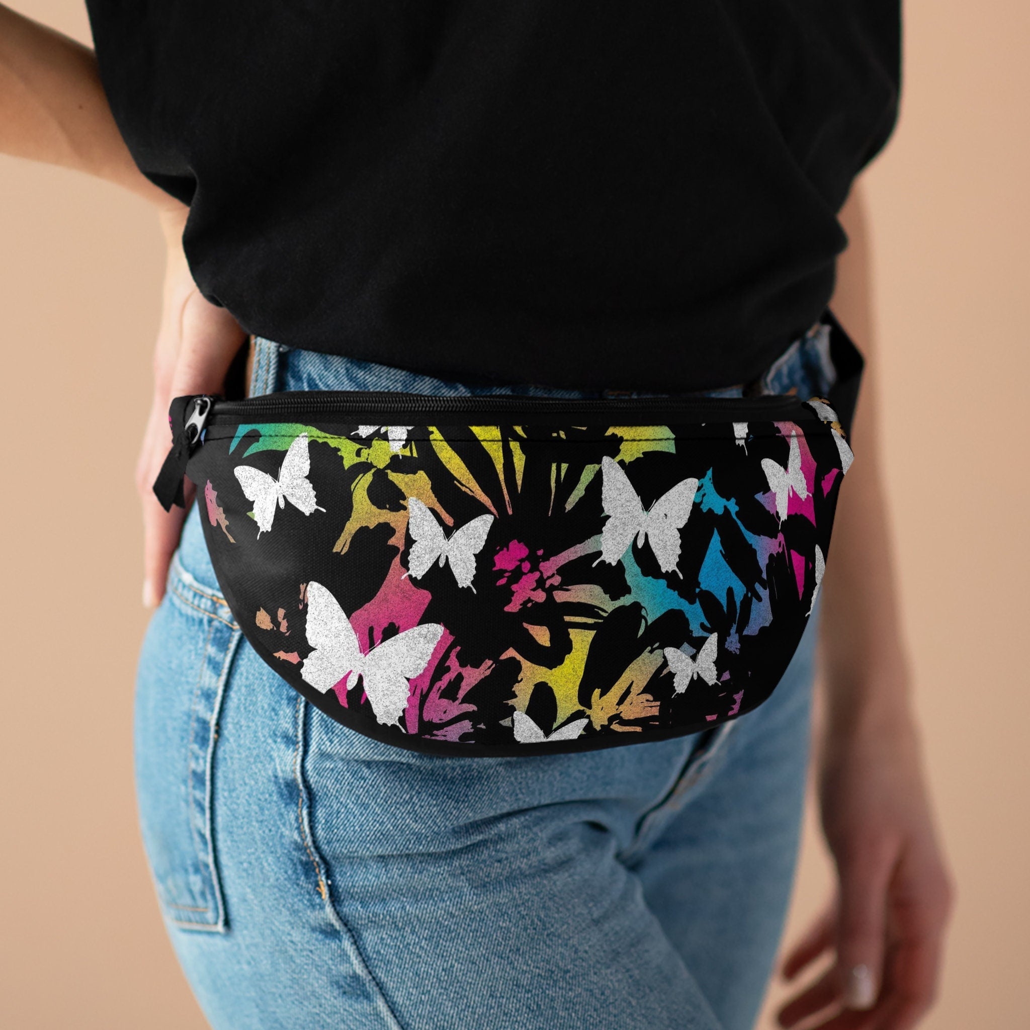 Rainbow Butterfly Fanny Pack: Vibrant Festival Rave Accessory