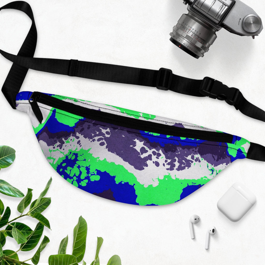 Sweetness Festival Fanny Pack: Abstract Blue Green White Gray Psychedelic Colorful Vibrant Music Rave Accessory with Lay-Flat Design