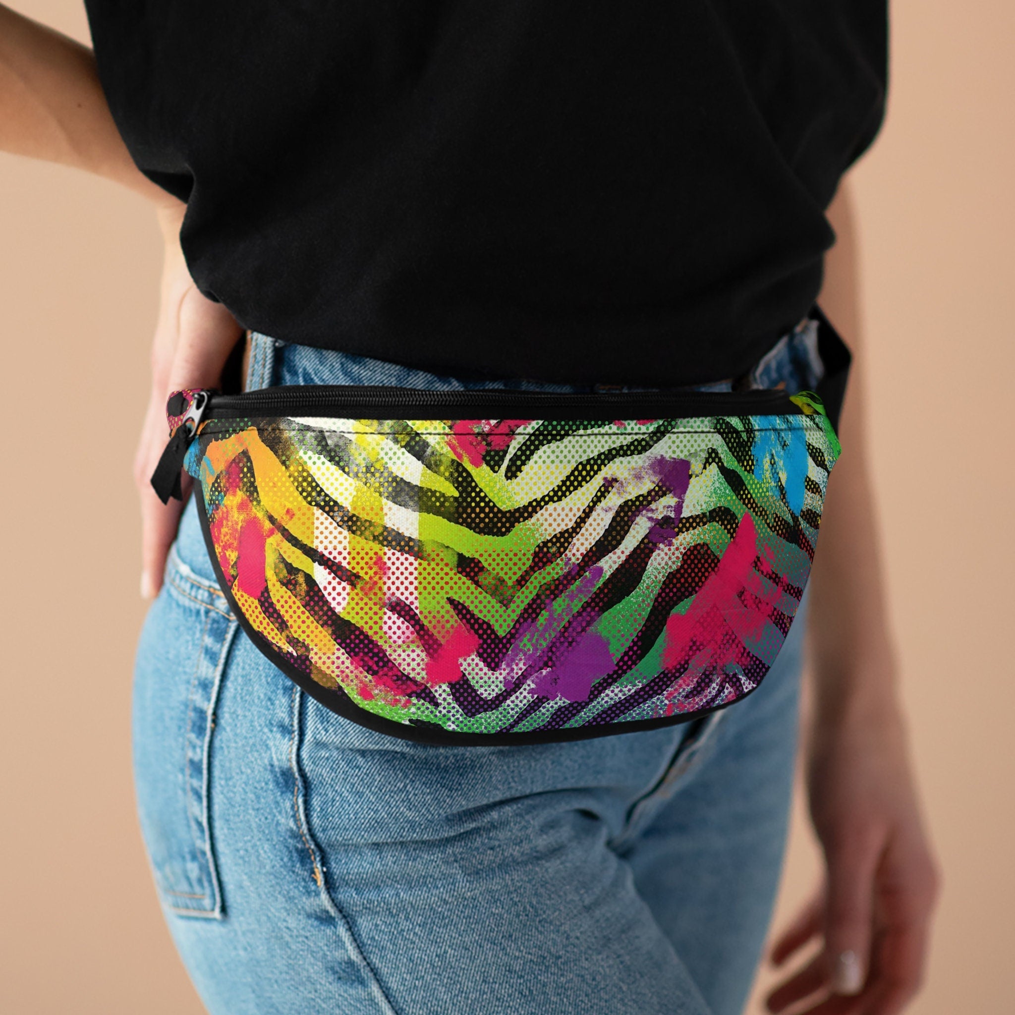 Rainbow Animal Print Fanny Pack: Vibrant Festival Waist Bag