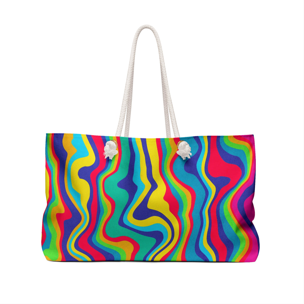 Psychedelic Rainbow Weekender Bag — Retro Swirl Travel Tote