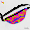 Sweetness Festival Fanny Pack: Abstract Pink Yellow Pour Paint Brush Colorful Vibrant Music Festival Rave Accessory with Lay-Flat Design