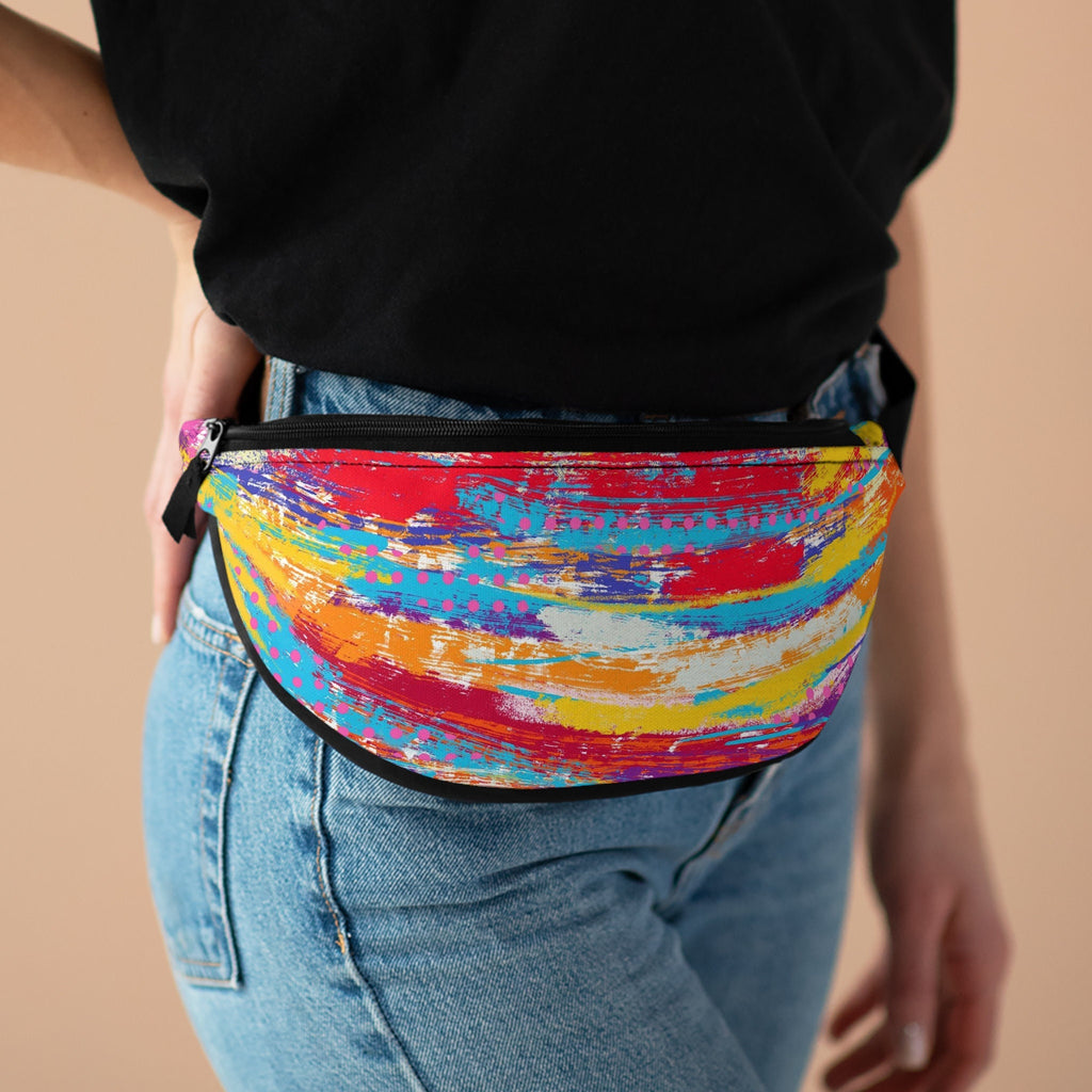 Rainbow Abstract Festival Fanny Pack: Vibrant Lay-Flat Waist Bag