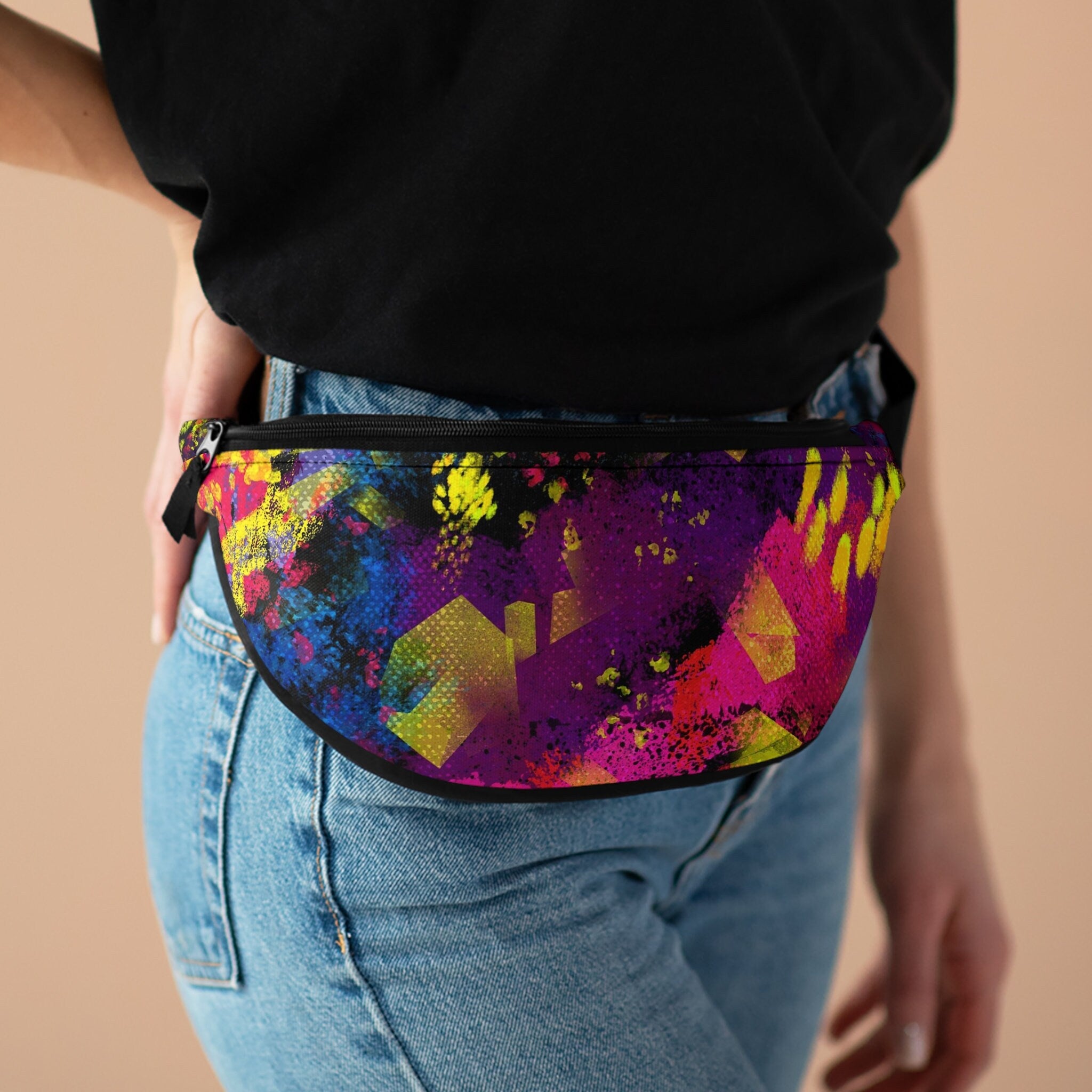 Abstract Art Fanny Pack: Vibrant Rave Festival Waist Bag
