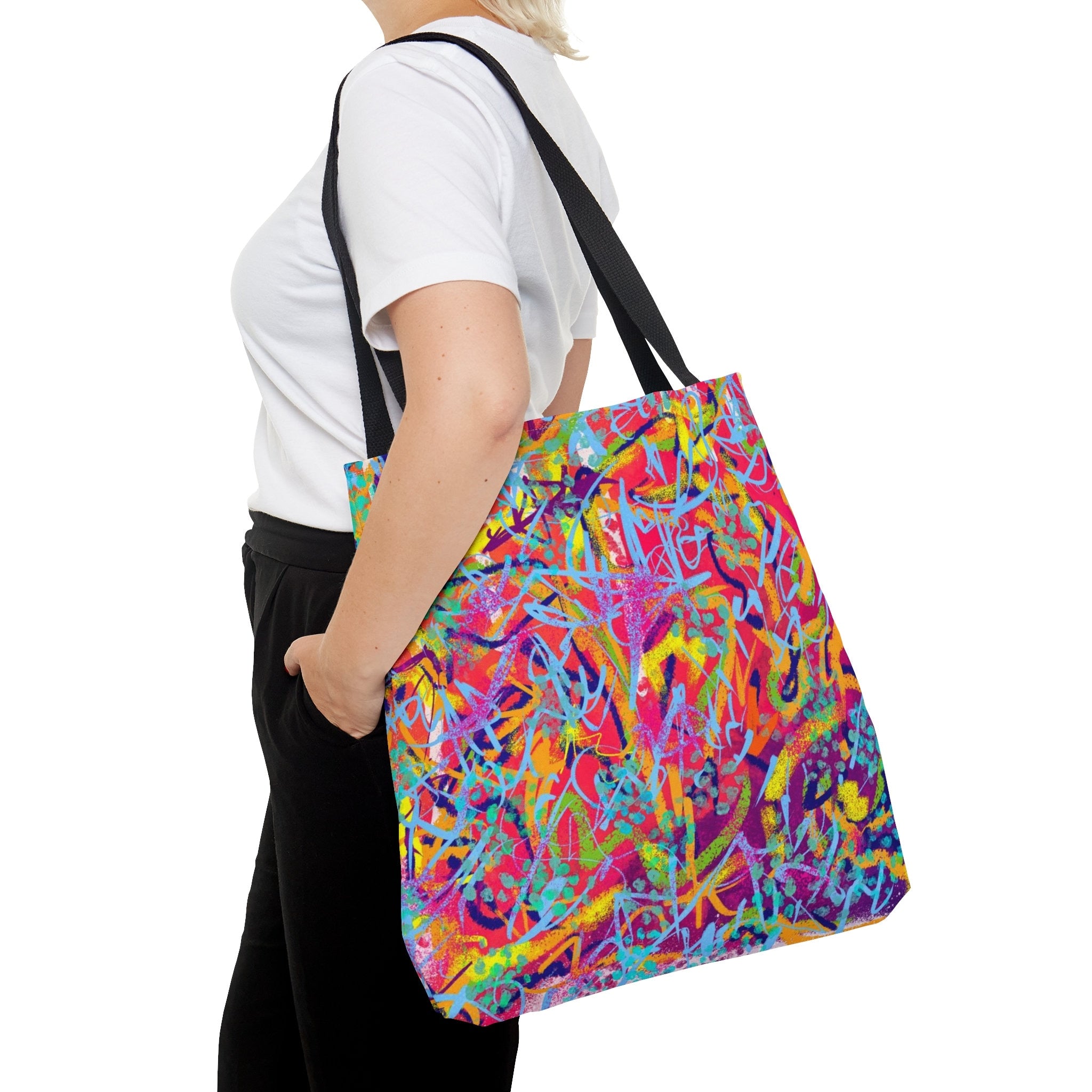 Abstract Grunge Tote Bag: Vibrant Geometric Rave Accessory