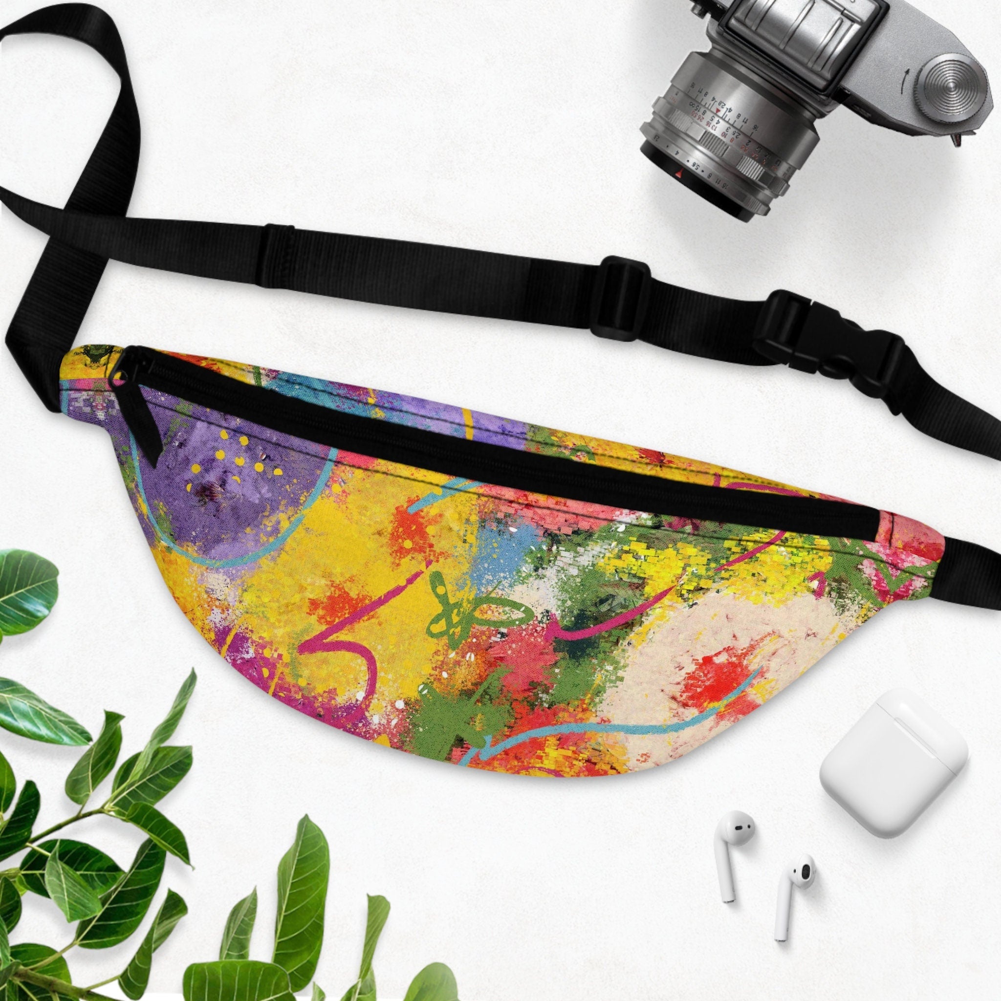 Sweetness Festival Fanny Pack: Abstract Flowers Multi-color Vibrant Accessory with Lay-Flat Design