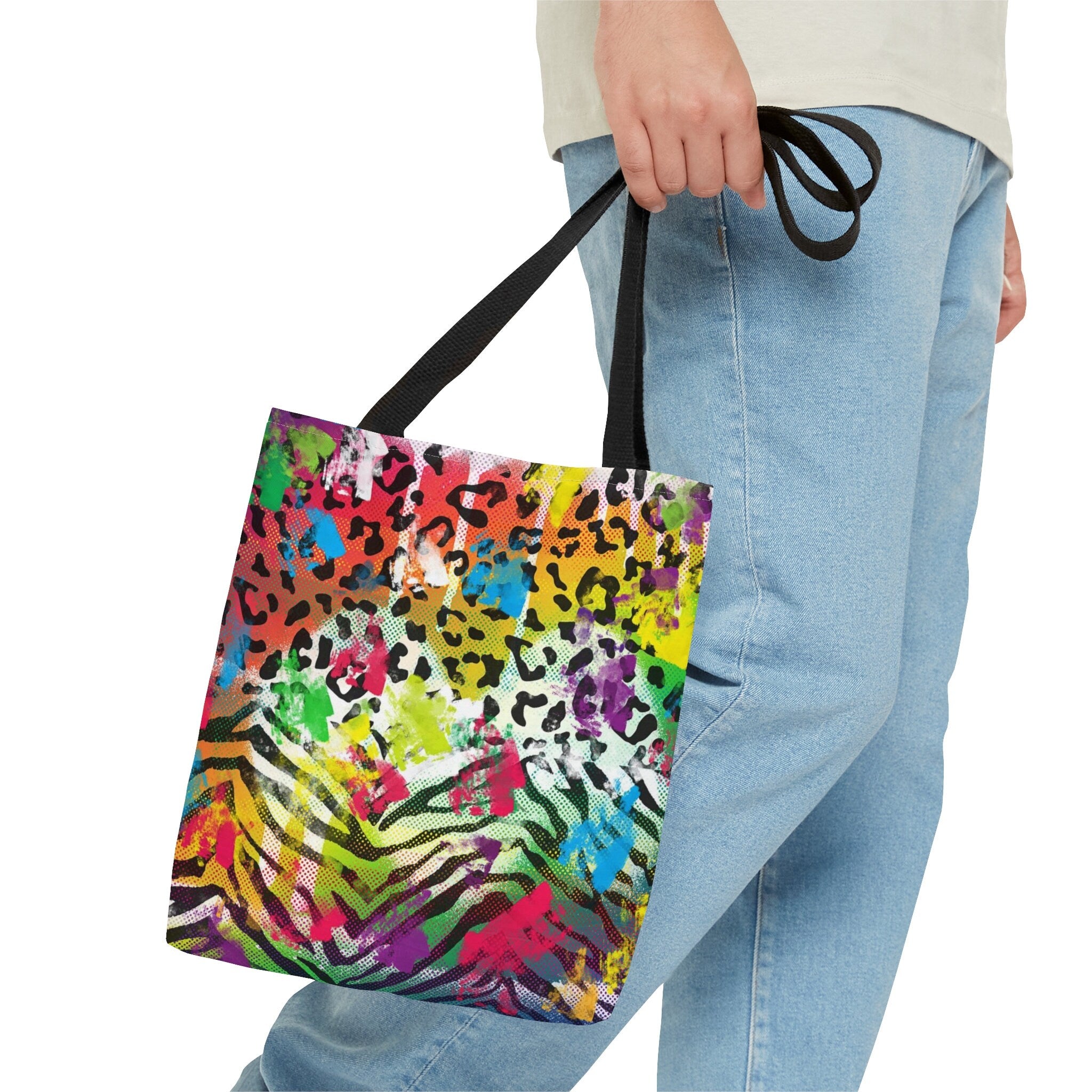Rainbow Cheetah Zebra Print Tote Bag: Vibrant Festival Purse