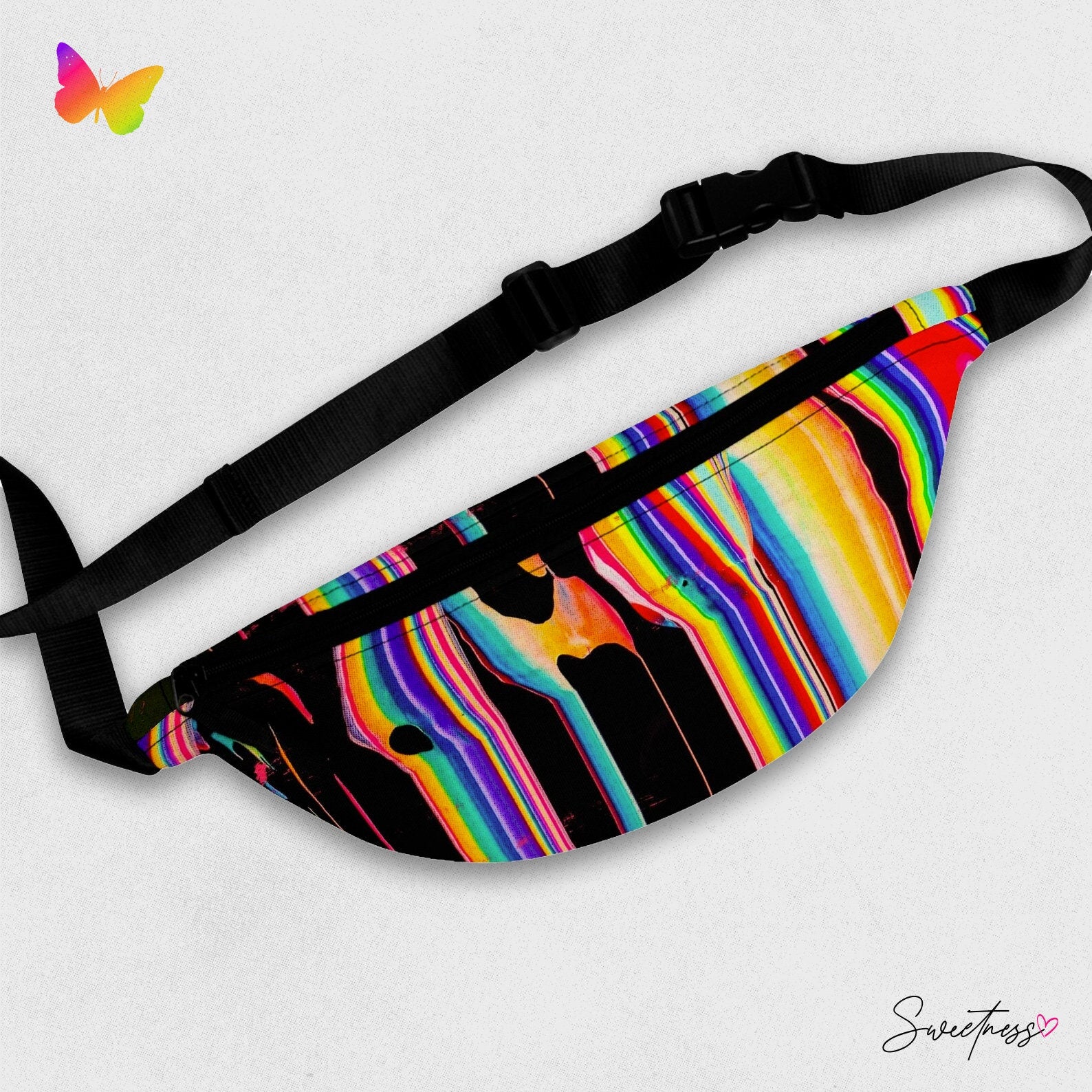 Rainbow Paint Drip Fanny Pack: Vibrant Festival Waist Bag
