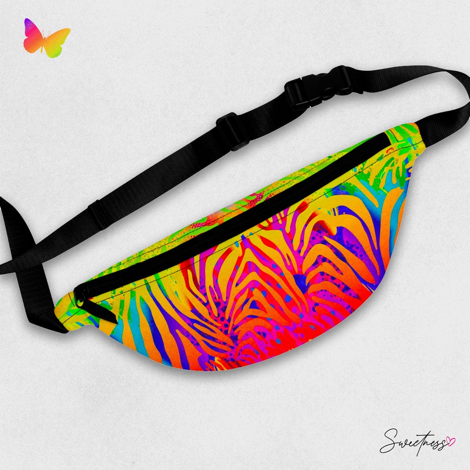 Rainbow Zebra Fanny Pack: Abstract Rave Festival Waist Bag