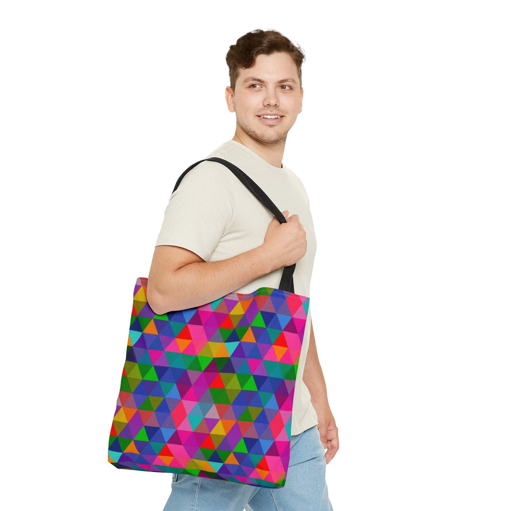 Geometric Triangles Tote Bag: Rainbow Mosaic Festival Accessory