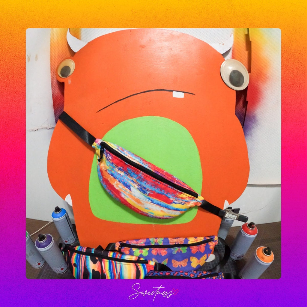 Rainbow Abstract Festival Fanny Pack: Vibrant Lay-Flat Waist Bag