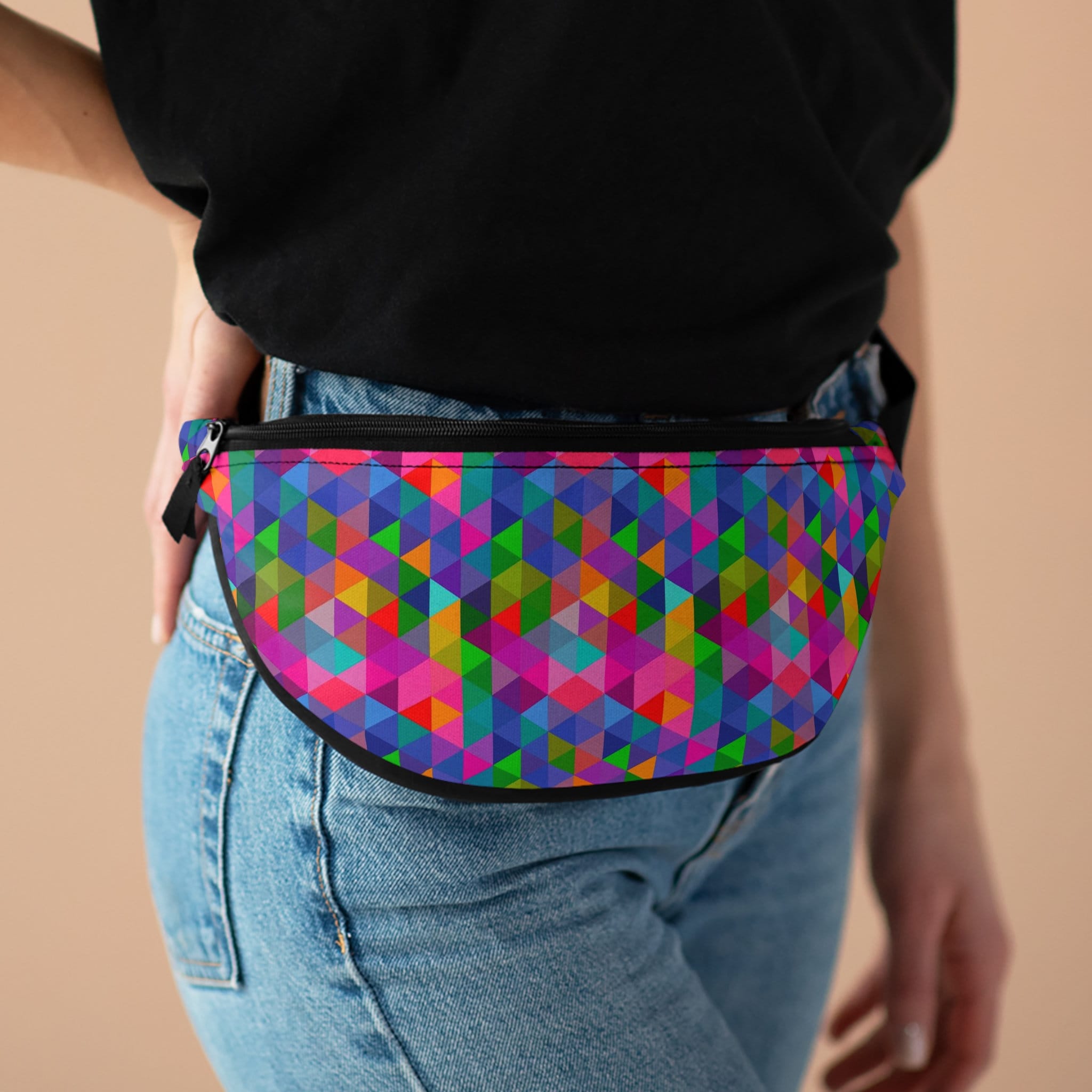 Rainbow Mosaic Fanny Pack: Geometric Festival Rave Waist Bag