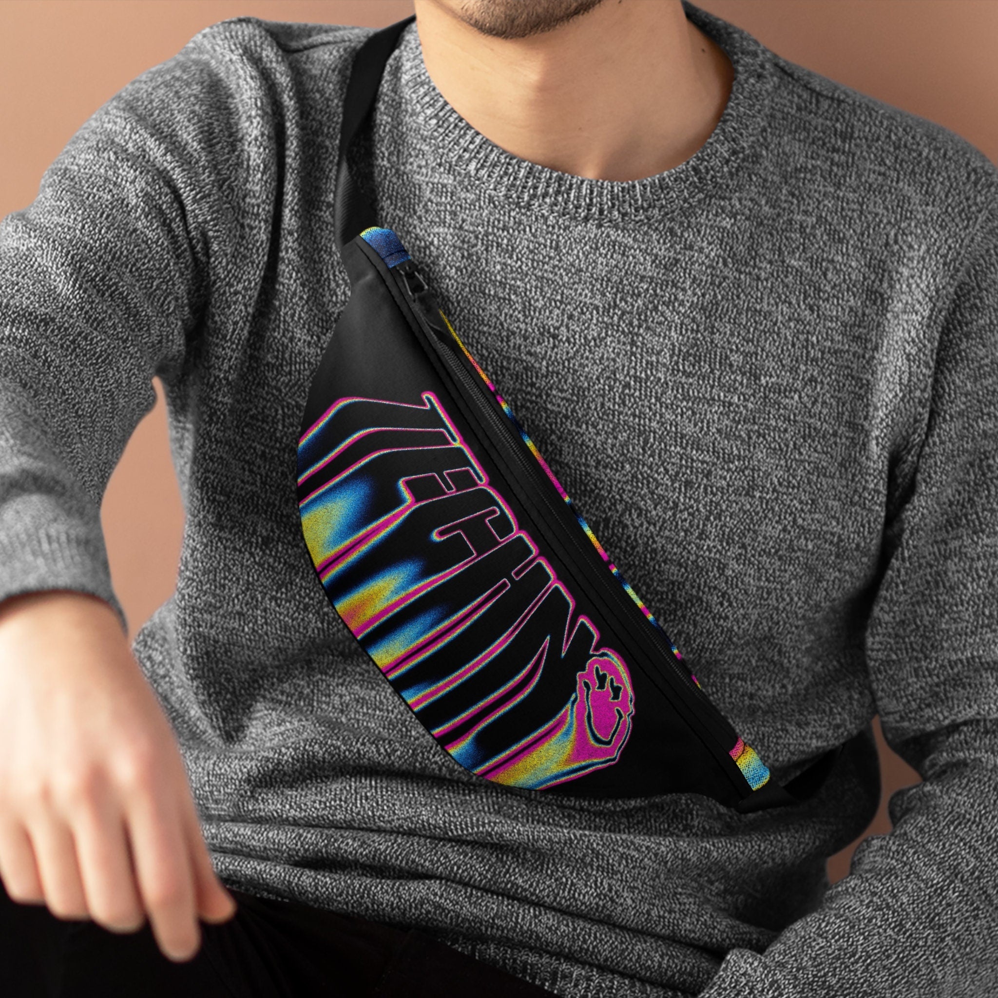 Techno Music Fanny Pack: Abstract Smiley Face Rave Accessory