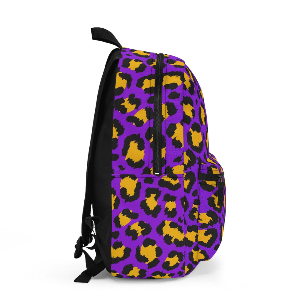 Cheetah Print Festival Backpack: Purple & Yellow Animal Skin Travel Bag