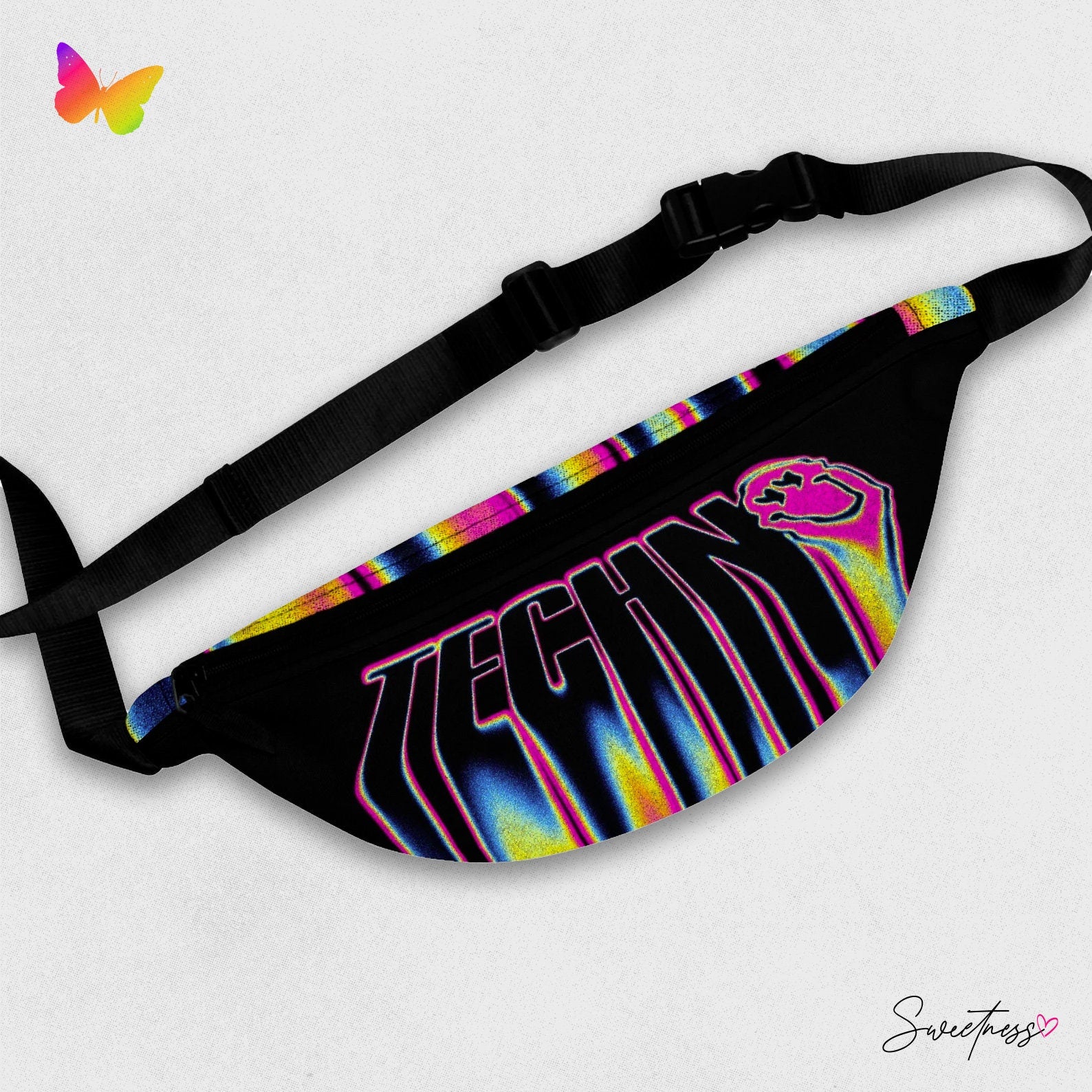 Techno Music Fanny Pack: Abstract Smiley Face Rave Accessory