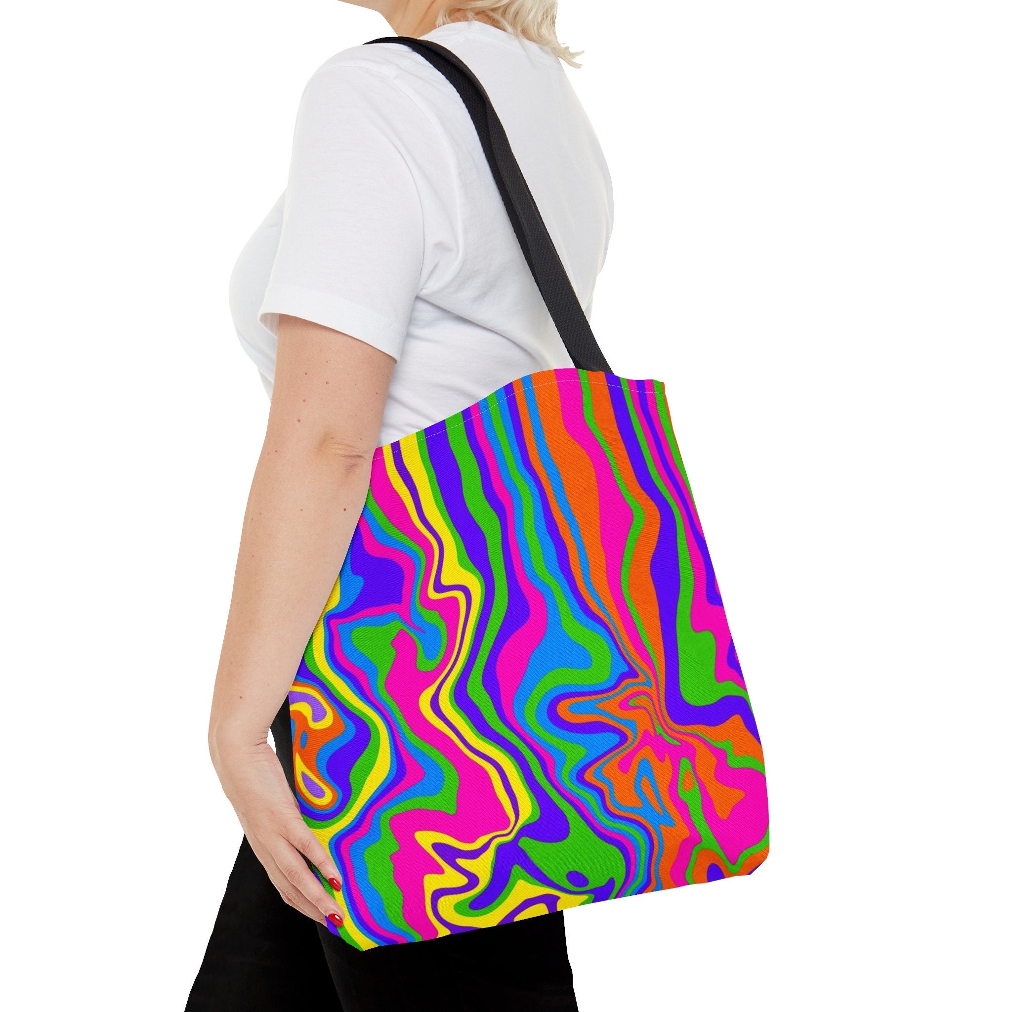 Neon Paint Swirl Tote Bag: Vibrant Rave EDM Accessory