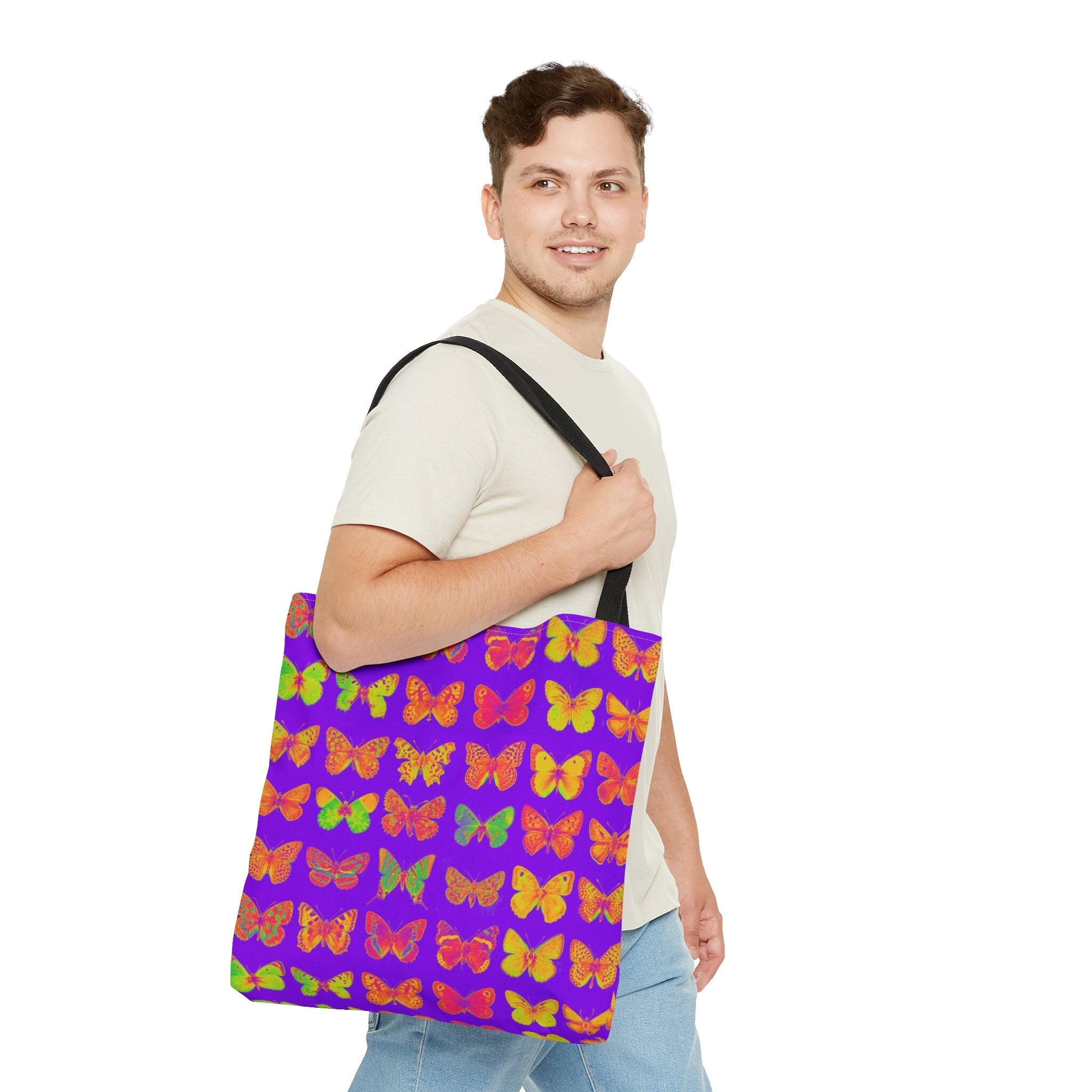 Butterfly Pattern Tote Bag: Vibrant Rave EDM Festival Accessory