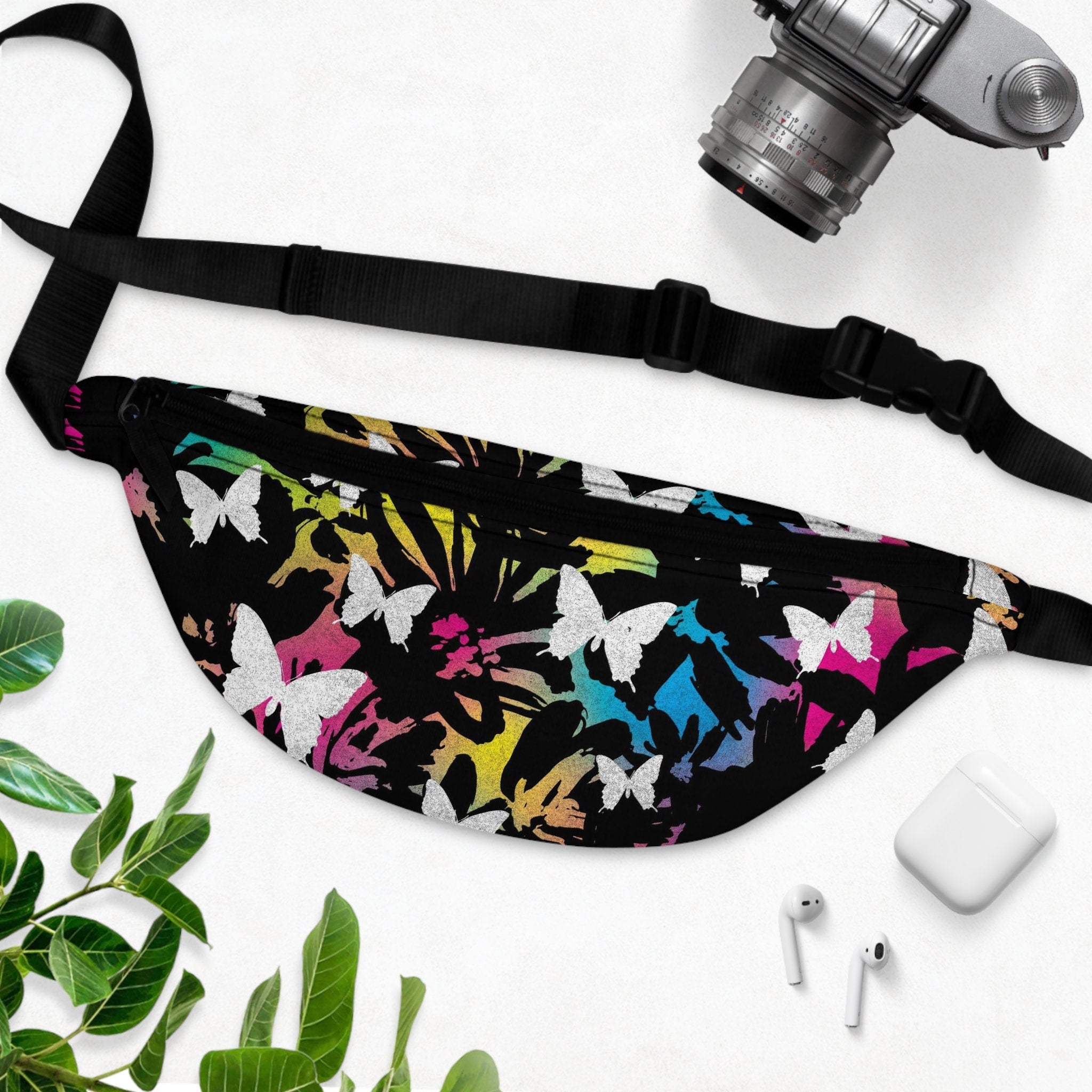 Rainbow Butterfly Fanny Pack: Vibrant Festival Rave Accessory
