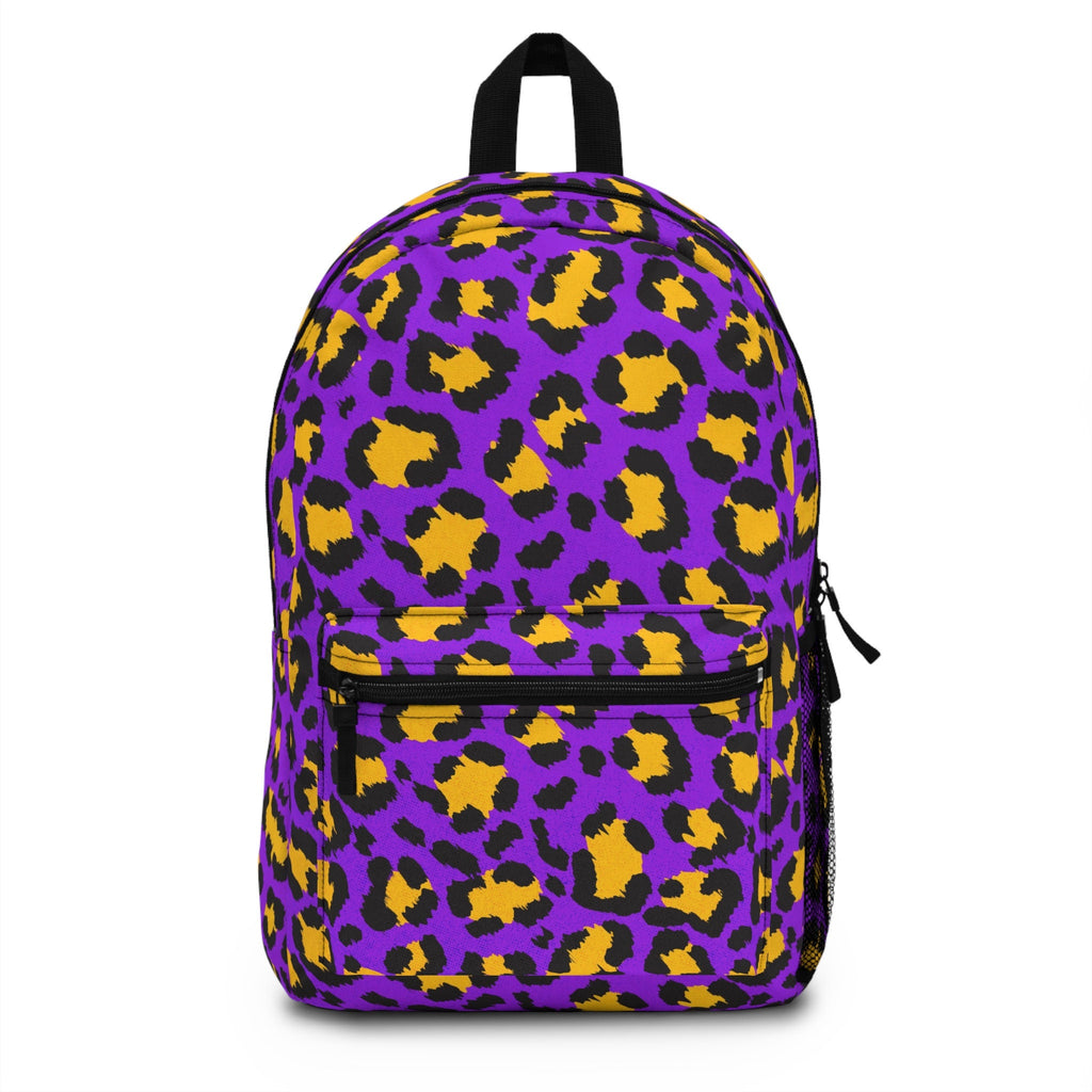 Cheetah Print Festival Backpack: Purple & Yellow Animal Skin Travel Bag