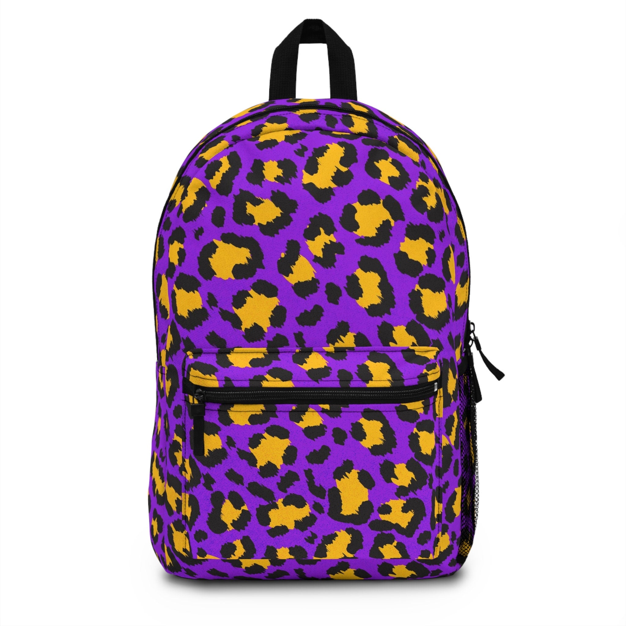 Cheetah Print Festival Backpack: Purple & Yellow Animal Skin Travel Bag