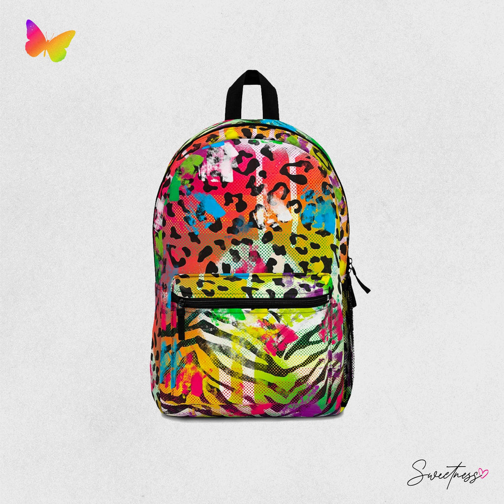 Rainbow Cheetah Print Festival Backpack: Rave EDM Travel Bag