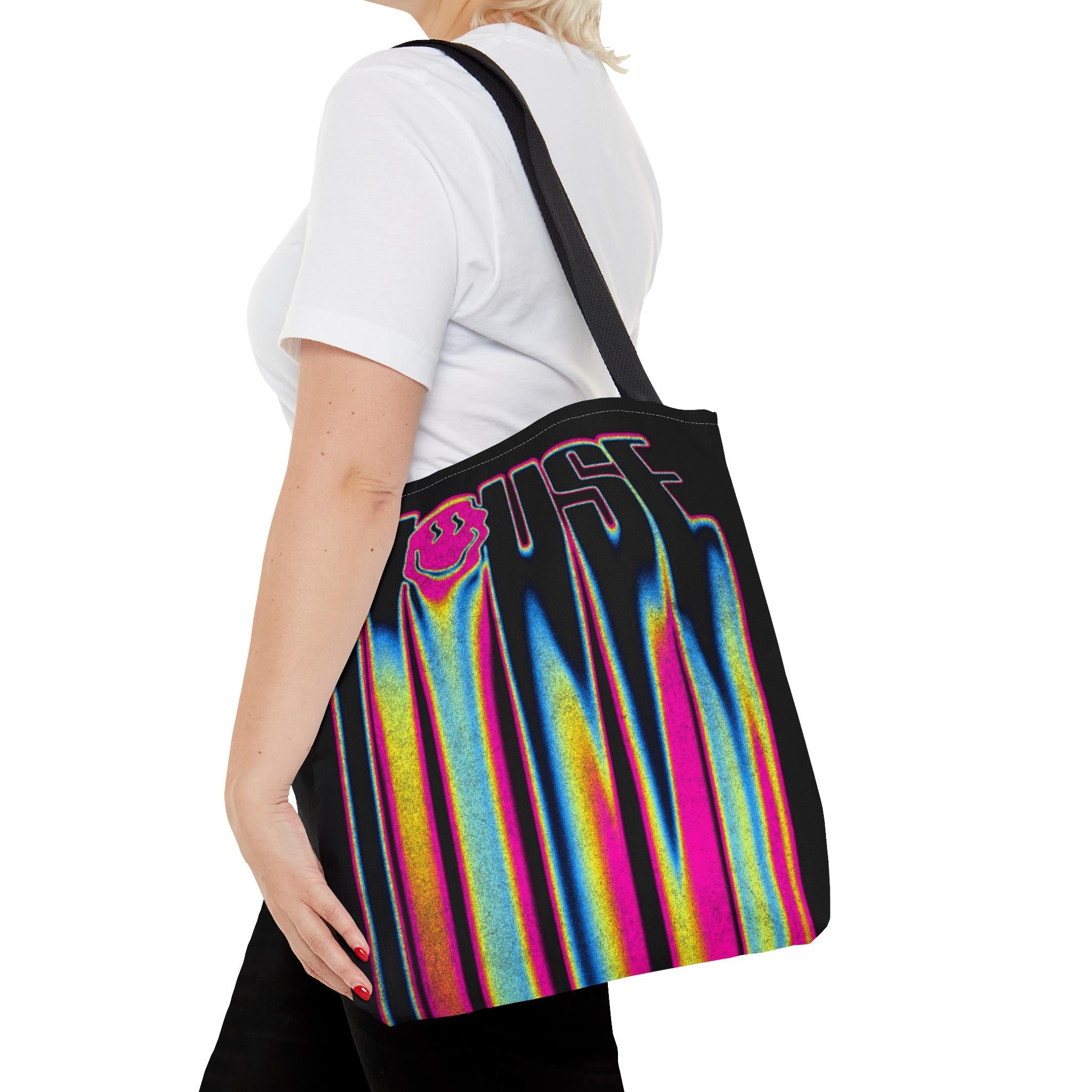 Rave Tote Bag: Smiley Face Melting House Music Design