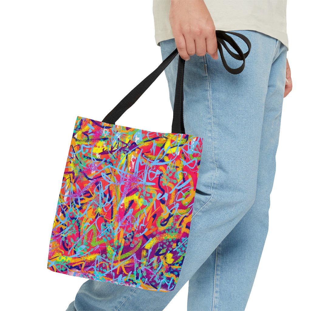 Abstract Grunge Tote Bag: Vibrant Geometric Rave Accessory