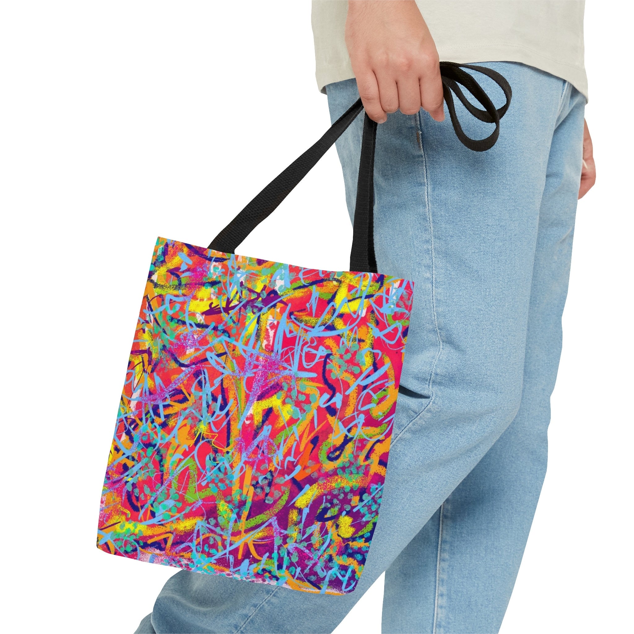 Abstract Grunge Tote Bag: Vibrant Geometric Rave Accessory