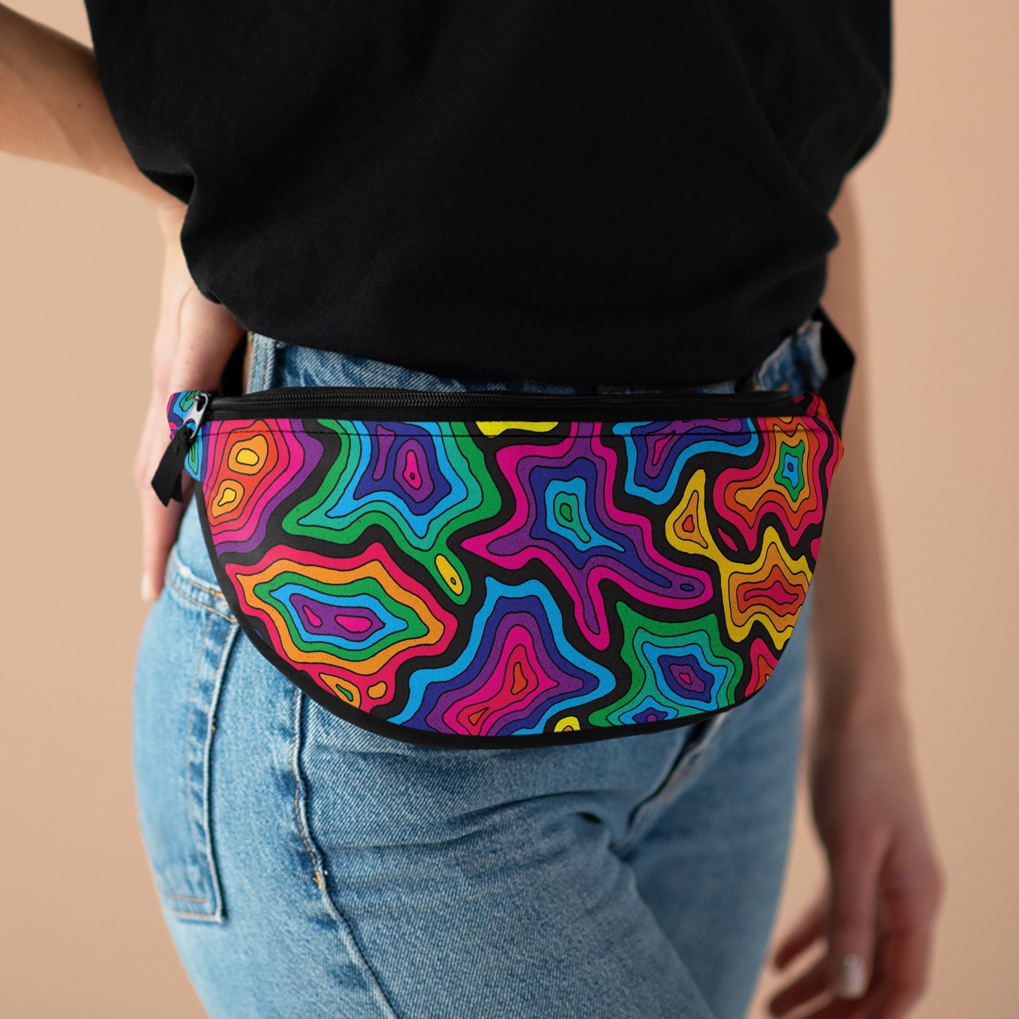 Geode Rainbow Fanny Pack: Abstract EDM Rave Accessory