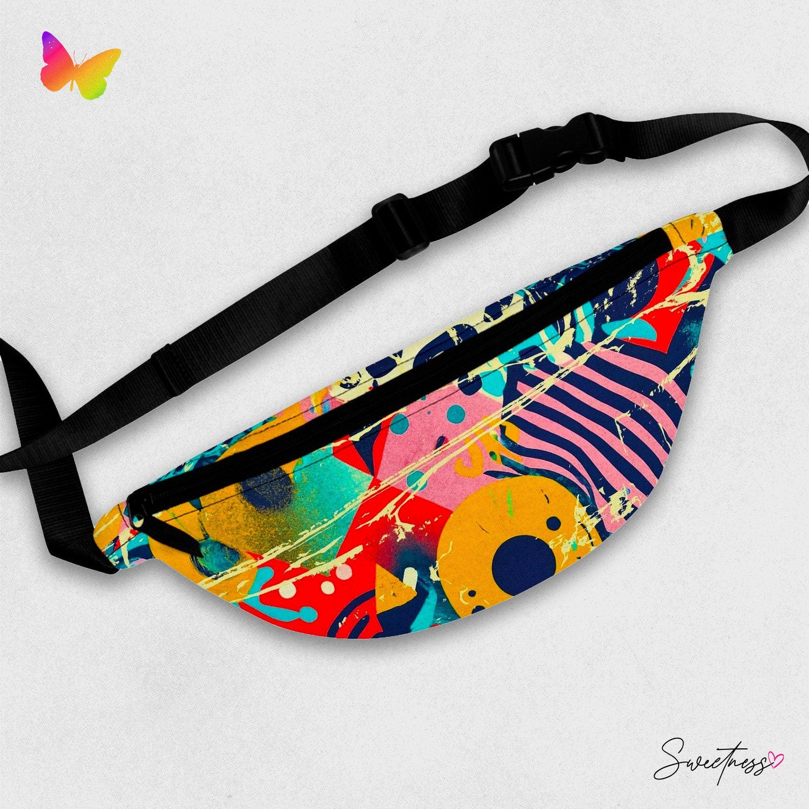 Abstract Grunge Fanny Pack: Vibrant Geometric Festival Waist Bag