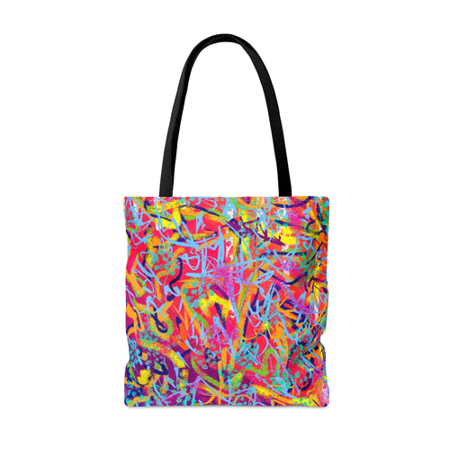 Abstract Grunge Tote Bag: Vibrant Geometric Rave Accessory