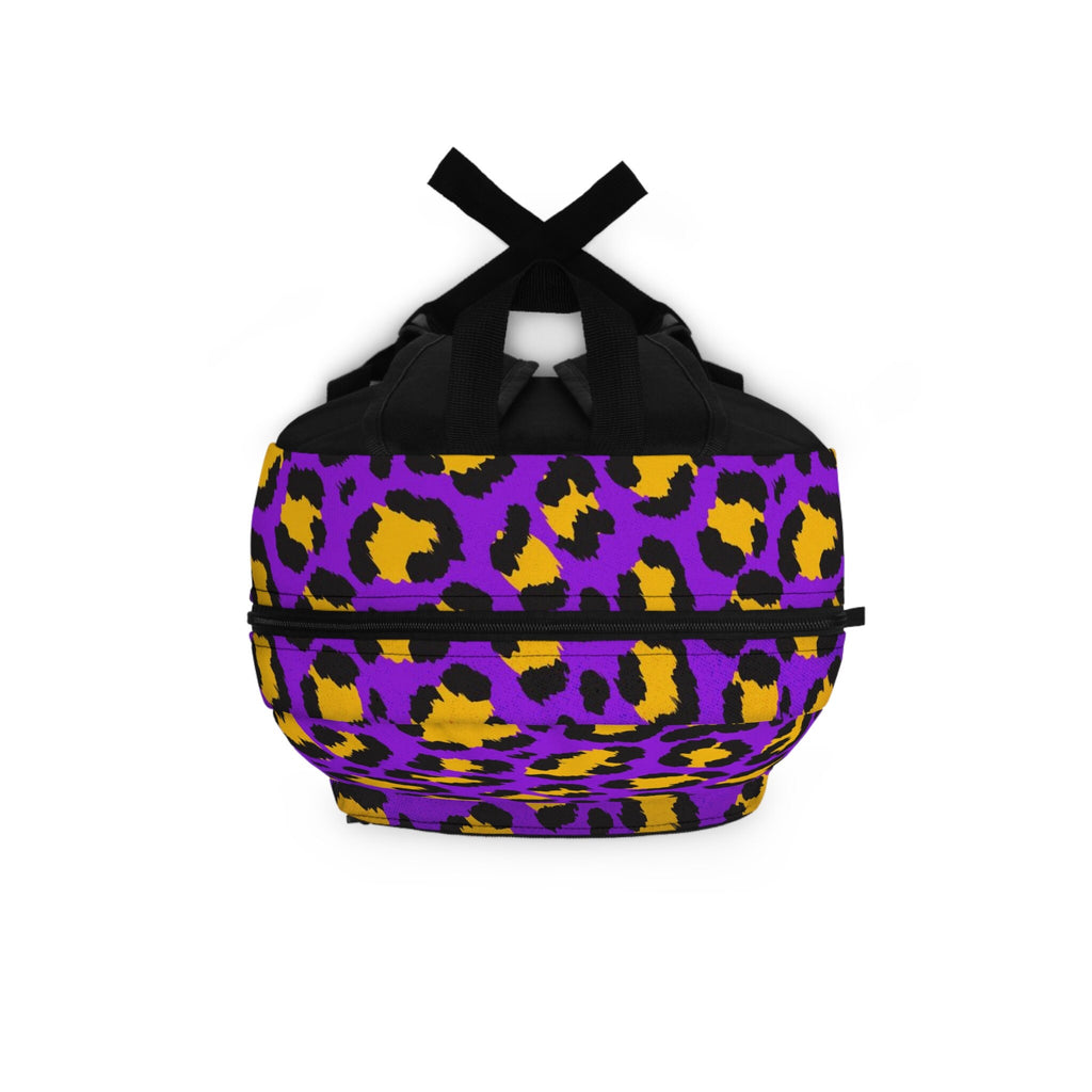 Cheetah Print Festival Backpack: Purple & Yellow Animal Skin Travel Bag