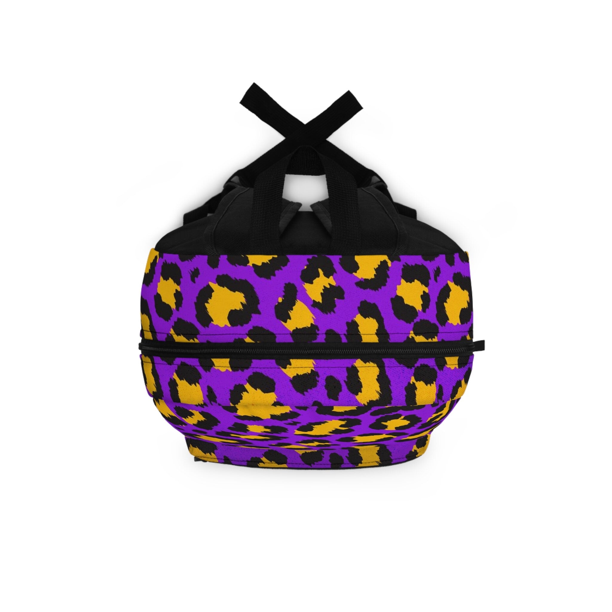 Cheetah Print Festival Backpack: Purple & Yellow Animal Skin Travel Bag